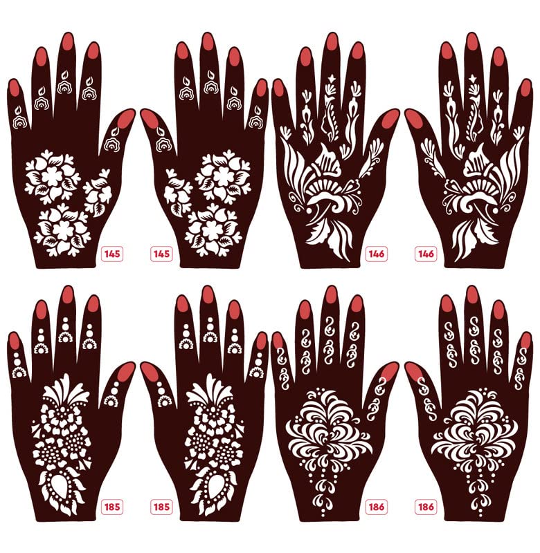 APCUTE Henna Stencil Kit - 8 Pcs Reusable Mehndi Design Stickers for Hands, Easy DIY Temporary Tattoo for Women, Girls & Kids | Perfect for Weddings, Parties & Festivals