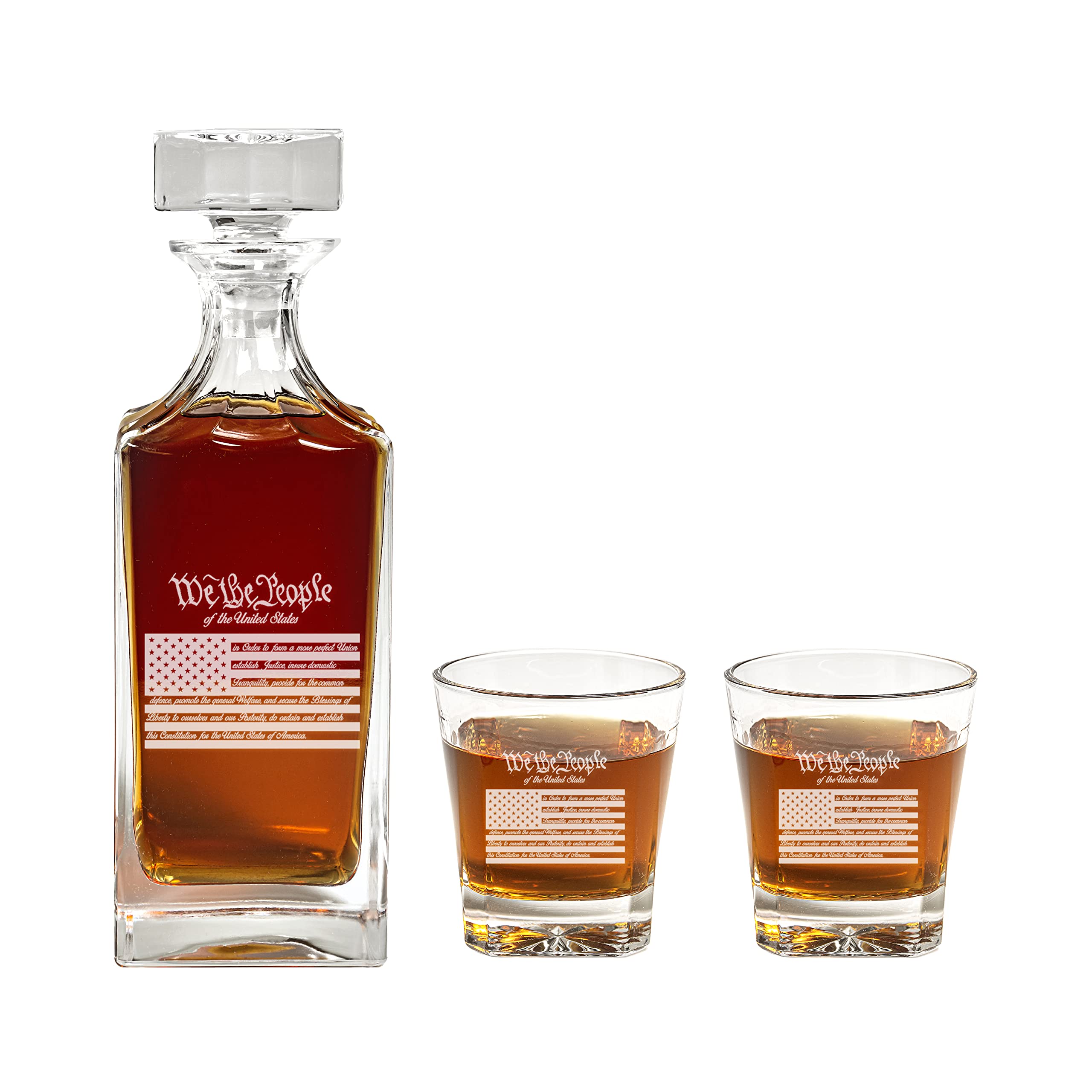 Preamble Decanter Set - 900ml Engraved US Constitution & American Flag Design - Unique Retirement, Promotion & Military Gifts for Men & Women - Perfect for Patriotic Home Decor, Office Display & Special Occasions
