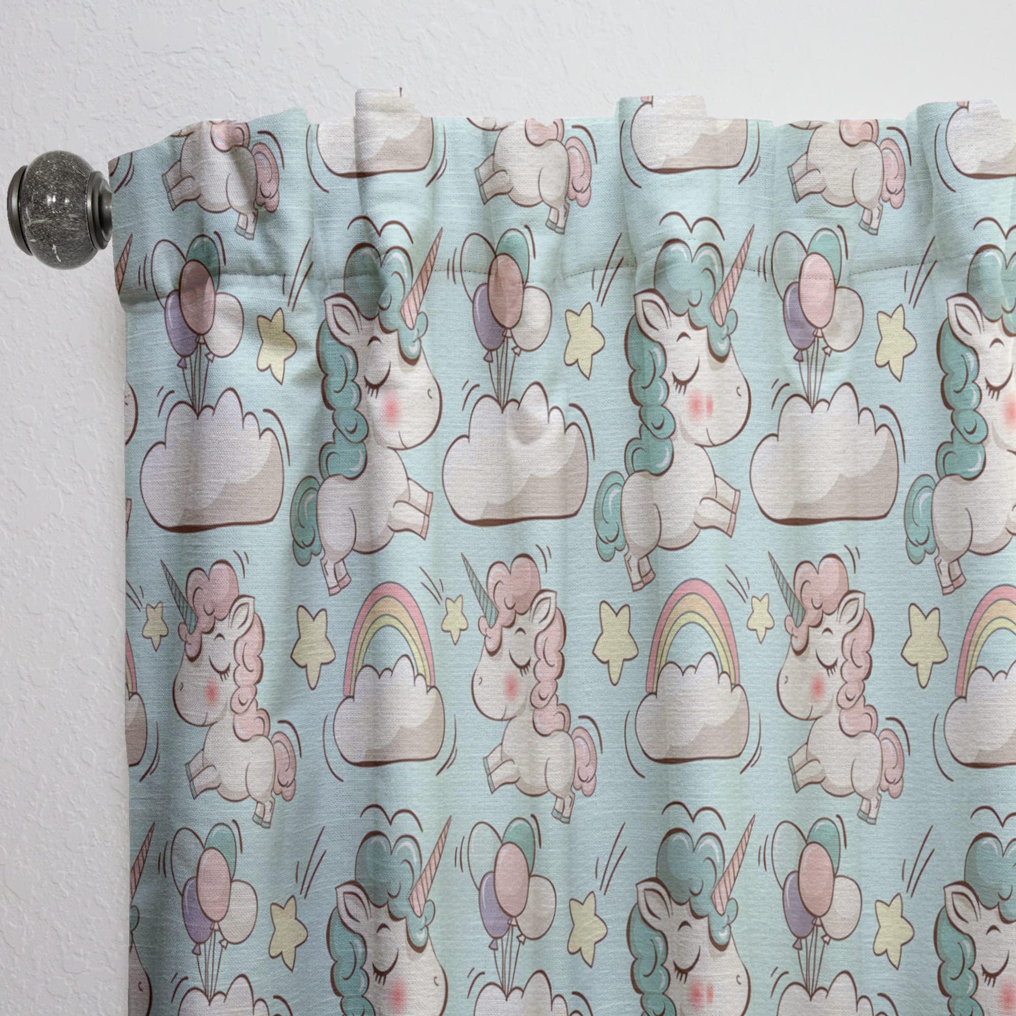 Cute Unicorns and Clouds Pattern Thermal Insulated Curtains - Single Panel 52x108 - Perfect for Bedroom & Living Room Blackout Drapes
