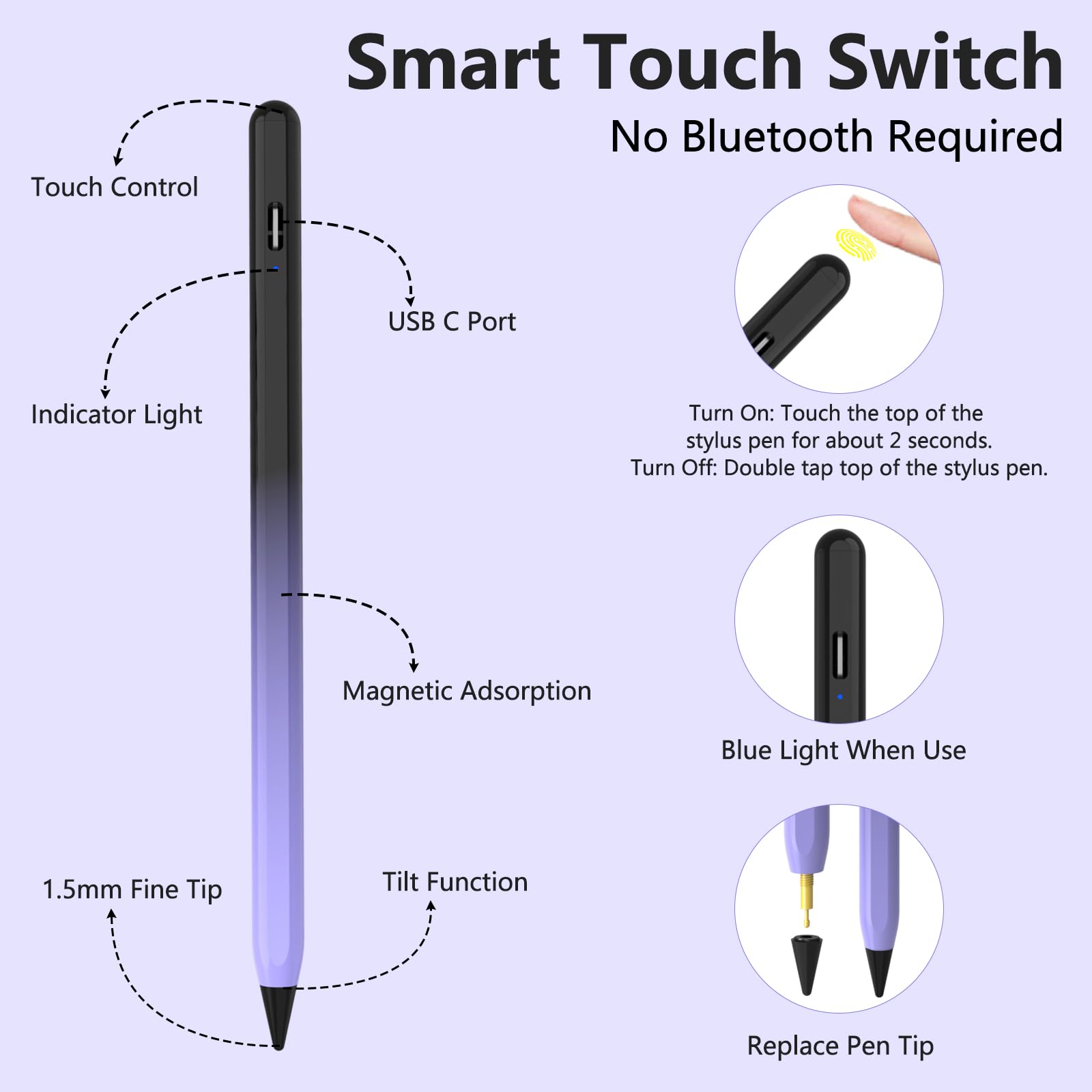 Apple Pencil Alternative Stylus Pen for iPad (2018-2023 Models) - Fast Charging 15min, Compatible with iPad 9th/10th Gen, iPad Pro 11/12.9