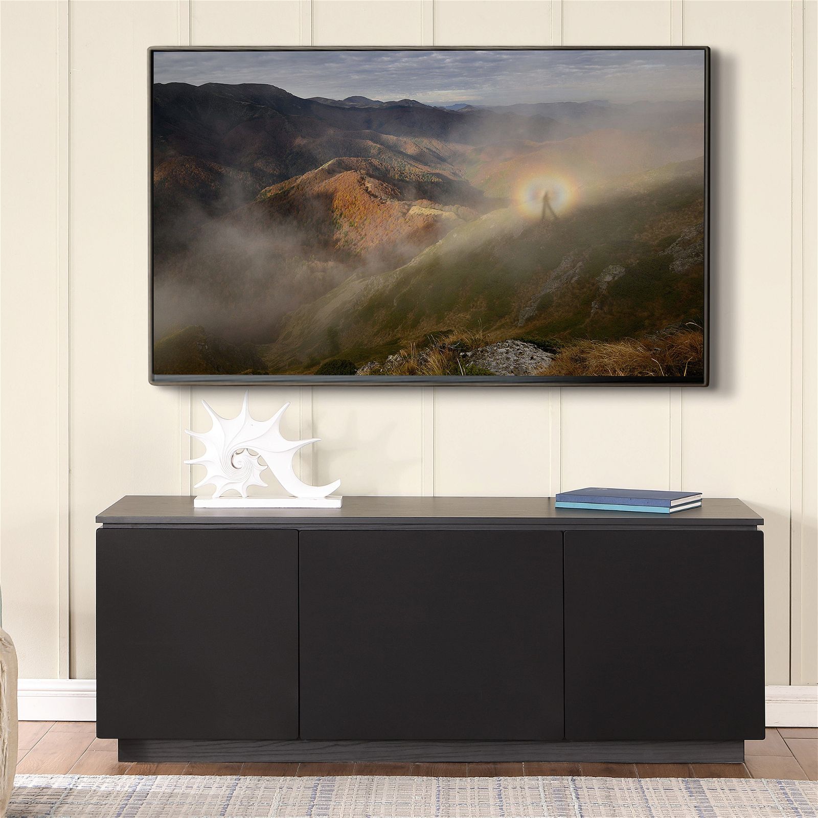 Tauris Broadway 1800BLK TV Stand with Storage - Modern Entertainment Center for Living Room, Bedroom & Home Theater