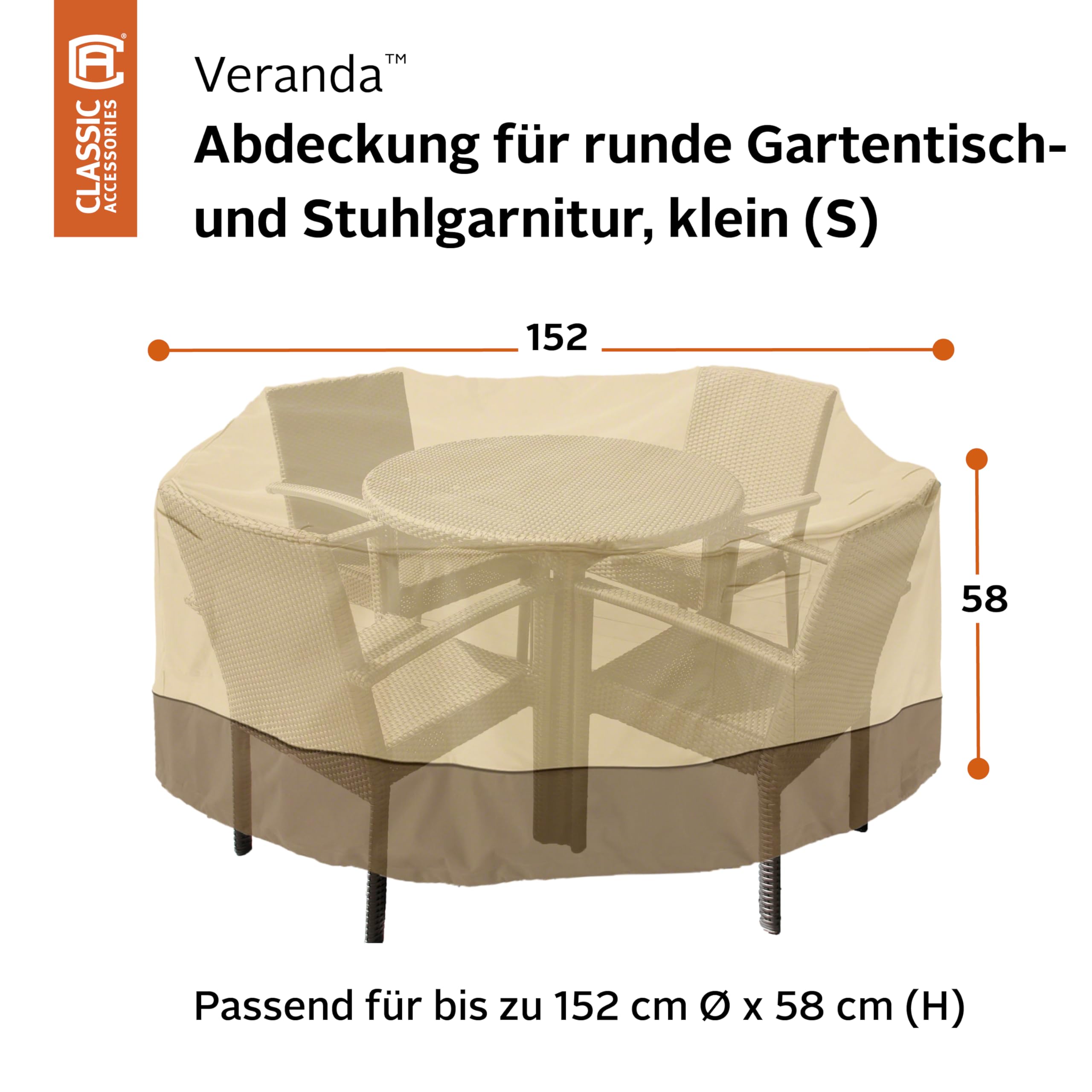Classic Accessories Veranda 60-Inch Round Waterproof Patio Table & Chair Set Cover - Outdoor Furniture Protection for All Seasons - Perfect for Backyard, Deck, and Garden Use