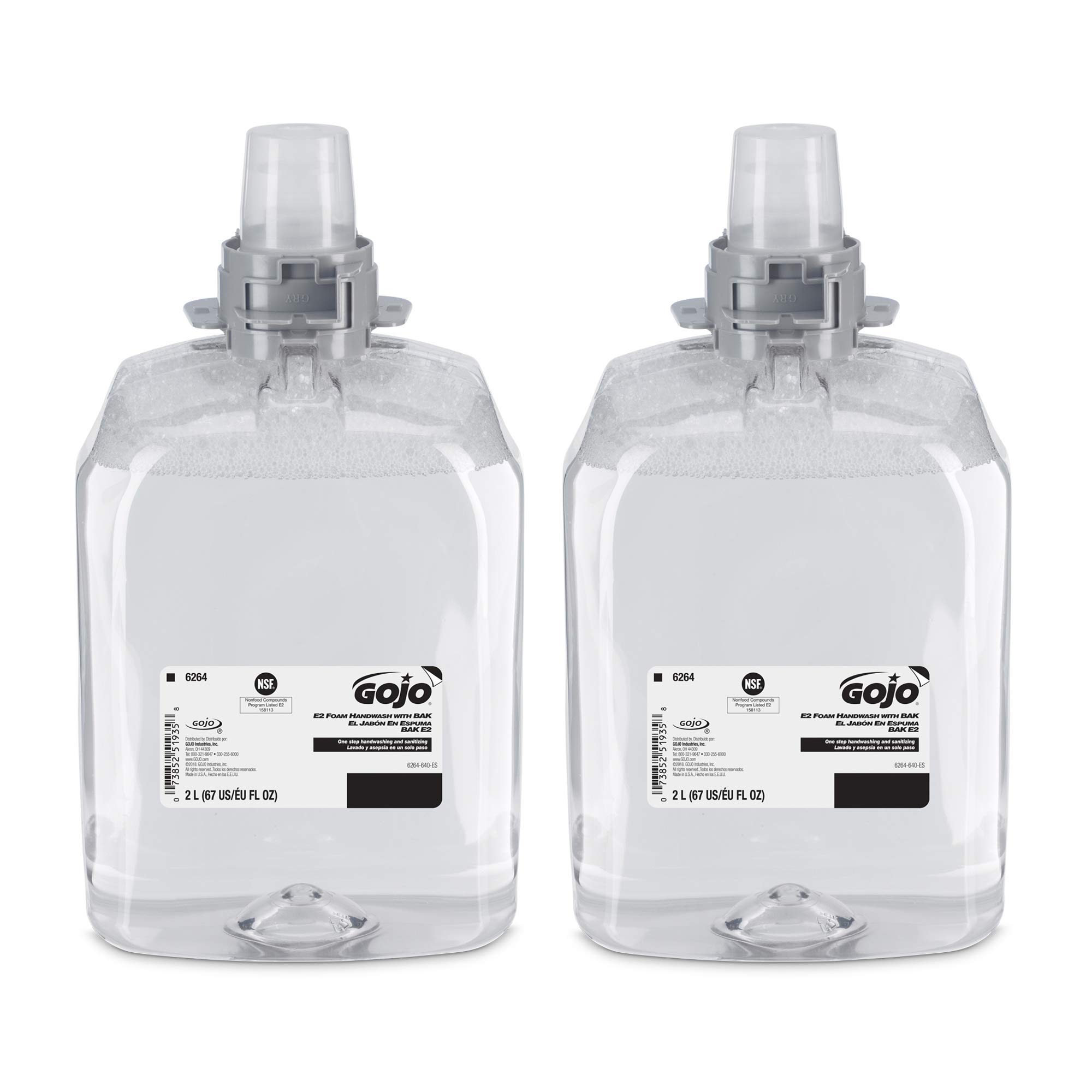 GOJO E2 Foam Hand Wash with BAK - Fragrance Free, 2000mL Refill (Pack of 2) for Push-Style Dispenser - Ideal for Hospitals, Clinics & High-Traffic Restrooms - Antibacterial Hand Soap Refill 6264-02