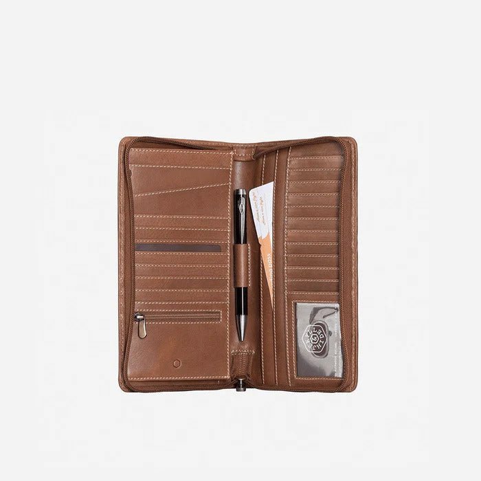 Jekyll & Hide Texas Large Zip Around Travel & Passport Organizer Wallet - Clay | RFID Blocking for Secure Travel Documents | Perfect for Airports, Business Trips & Vacations