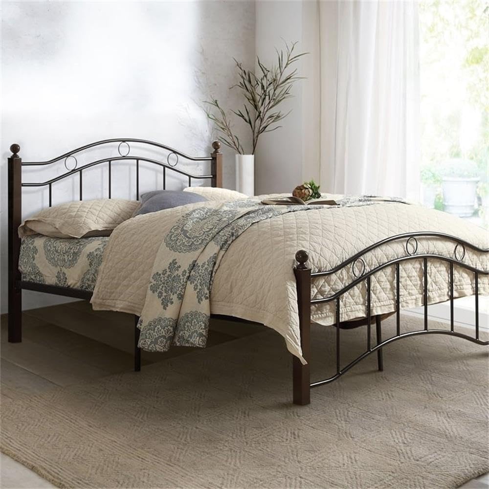 Pemberly Row Traditional Metal Full Platform Bed Frame - Black & Brown Finish - Sturdy & Modern Design for Bedroom, Guest Room, or Dorm