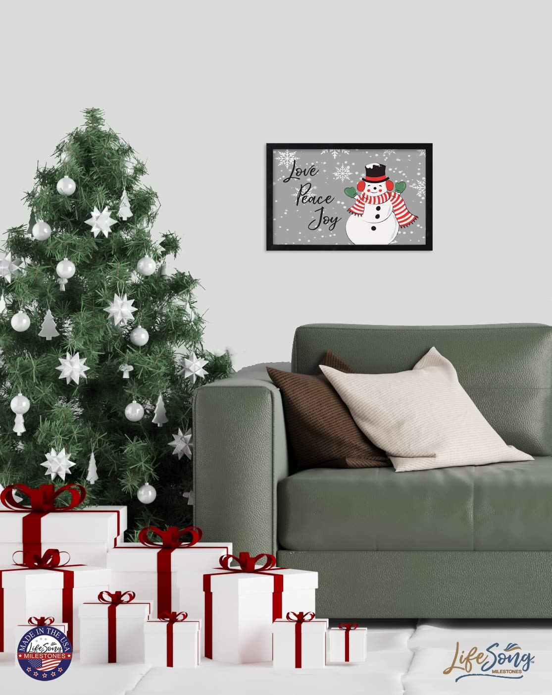 LifeSong Milestones Christmas Shadow Box Frame - 12x18 Inch Black Holiday Decor for Home, Office, or Gift | Snowman, Love, Peace & Joy Theme | Perfect for Mantel, Wall Display & Festive Decorating