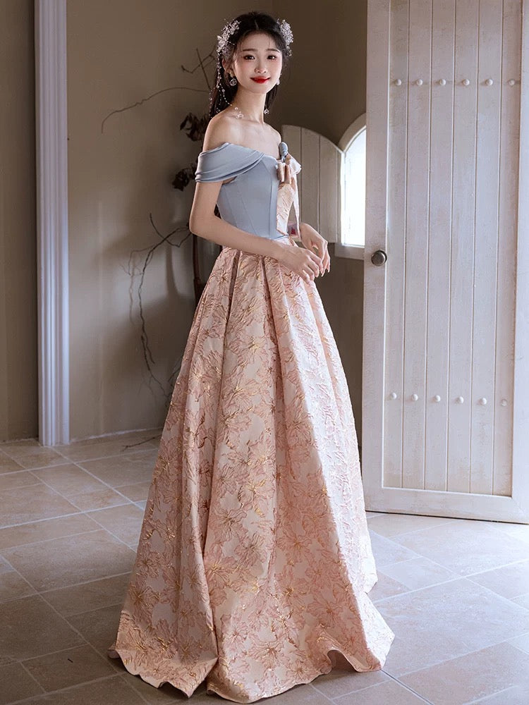 Elegant Off Shoulder A-Line Satin Long Prom Dress in Pink - Perfect for Evening Gala, Formal Dance & Special Occasions