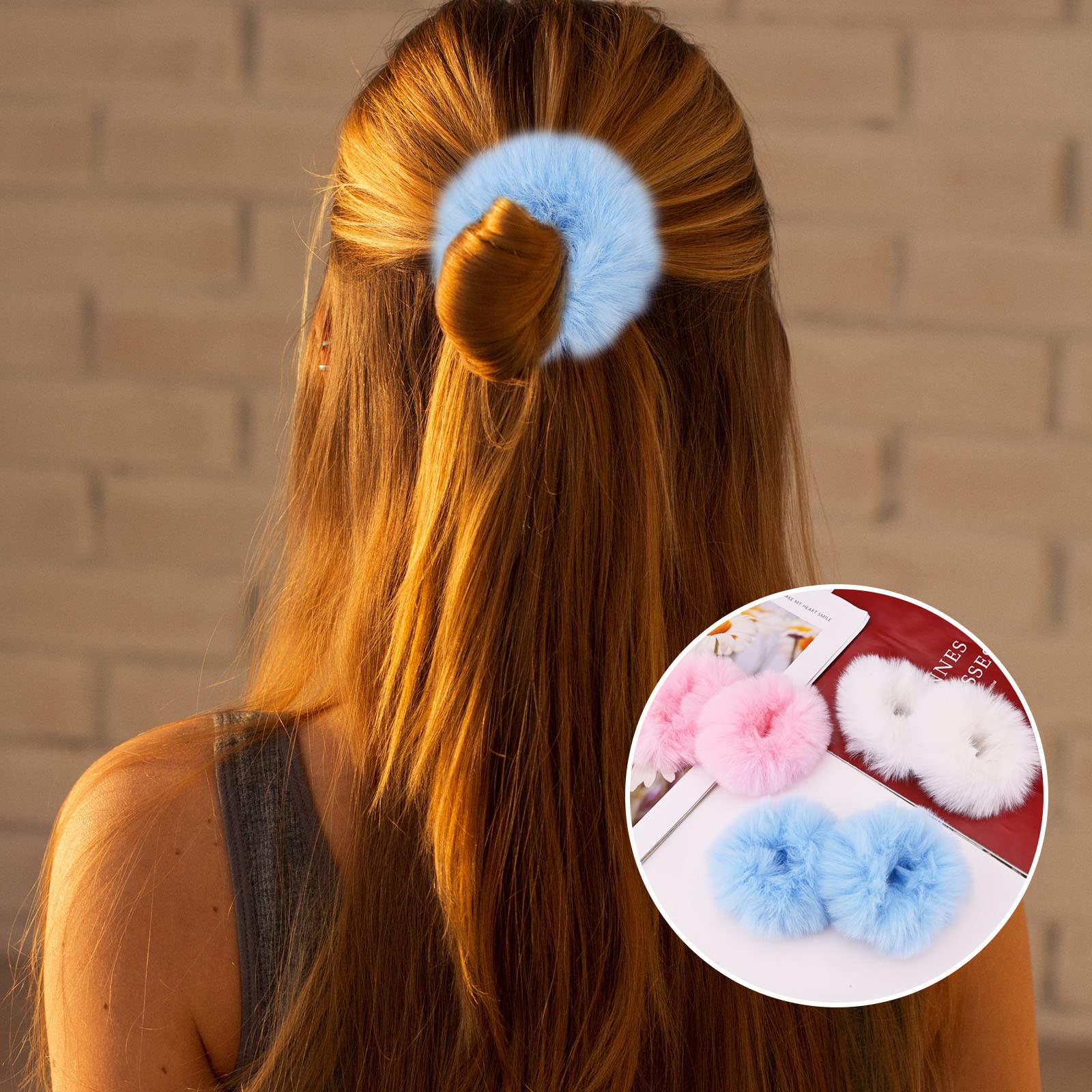 Bekecidi 6 PCS Soft Plush Faux Rabbit Fur Hair Scrunchies - Fluffy Elastic Hair Ties & Ponytail Holders for Women and Girls | Perfect for Daily Wear, Workouts, and Fashion Accessories