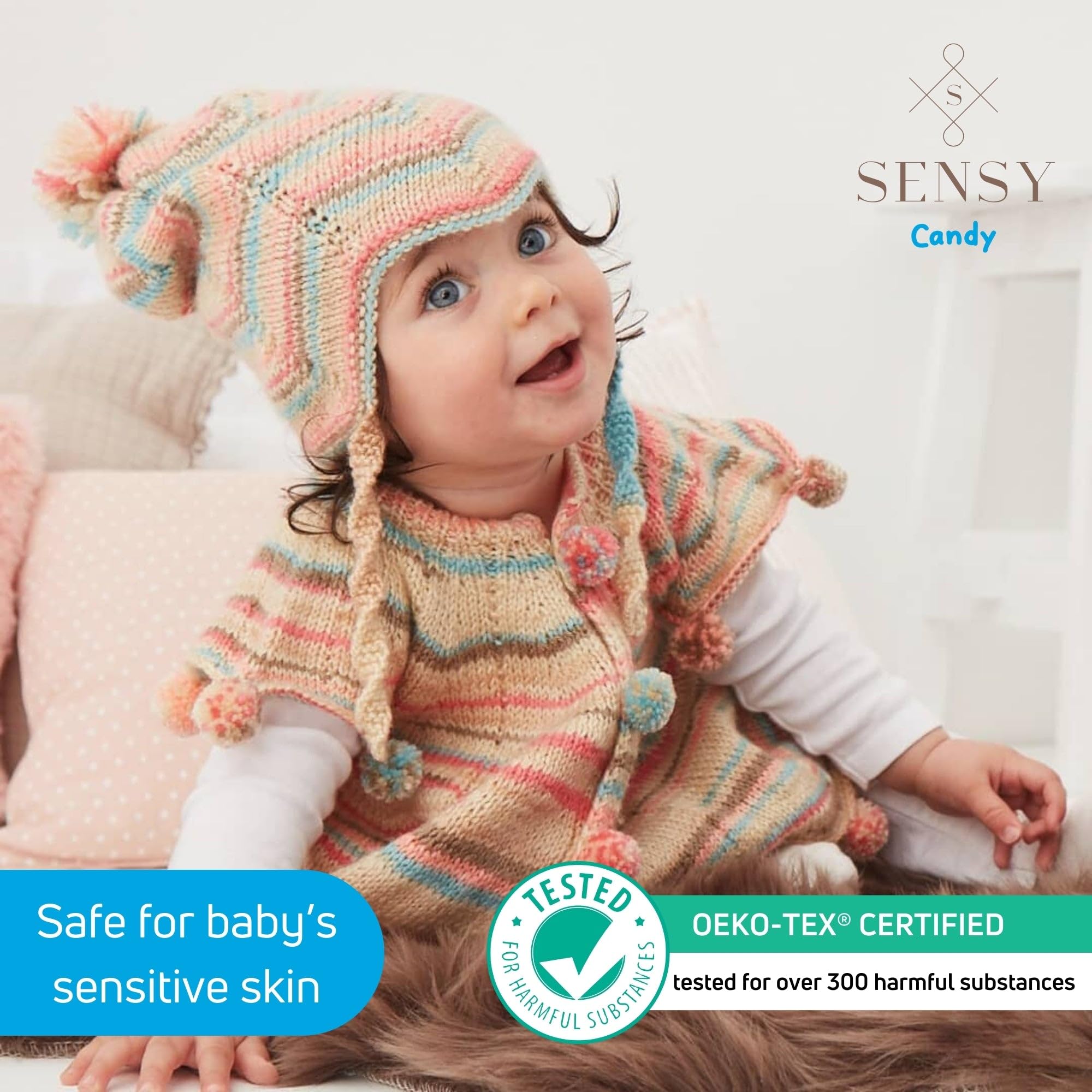 Sensy Candy Yarn - 3.5 oz, 251 Yards Multicolor Crochet & Knitting Yarn - Light Weight Gauge 3 Craft Yarn (5432) - Perfect for Scarves, Hats & DIY Projects