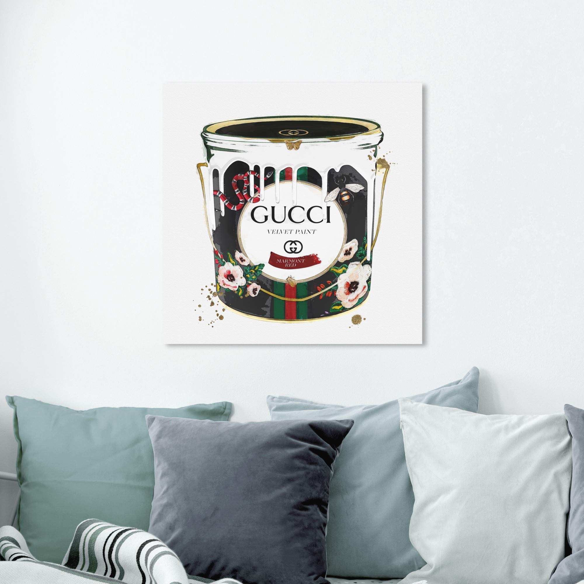 Velvet Marmont Paint Cans Framed Wall Art - 24x24 Inch Black & Gold Canvas Print by Oliver Gal Artist Co. | Glamorous Home Decor for Living Room, Bedroom & Office