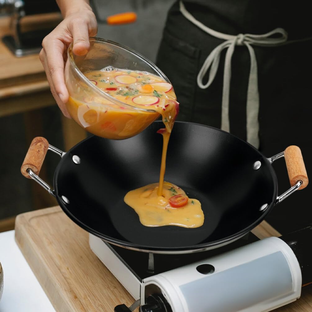 Premium Stainless Steel Griddle Pan Set - 2-Piece Large Wok Pan with Lid, Cast Iron Wok & Non-Stick Skillet for Stir Fry, Sautéing & Asian Cooking | Perfect for Home Chefs & Commercial Kitchens