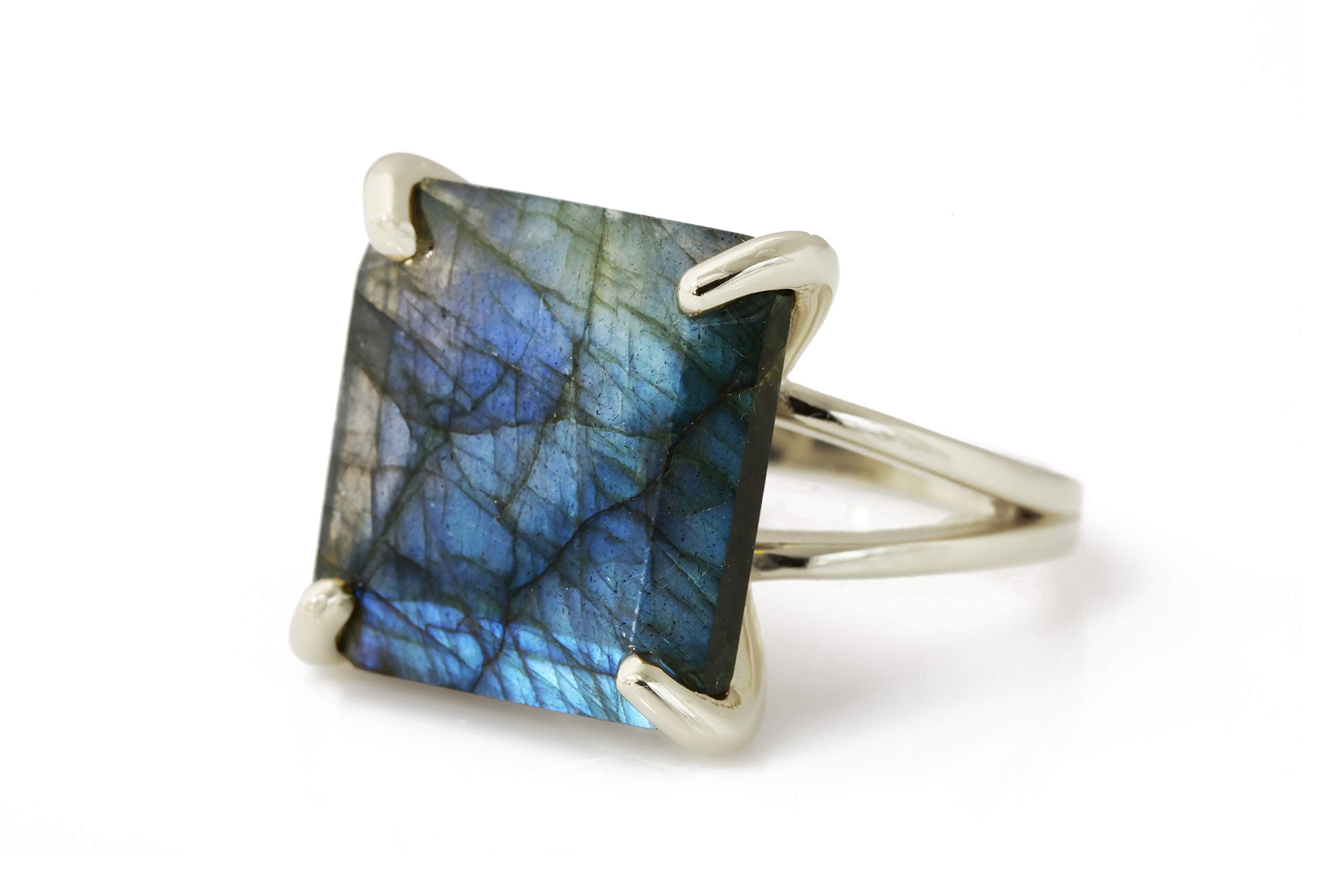 Vibrant Square Labradorite Ring - Handmade Gold Statement Ring for Women - Unique Gemstone Fashion Jewelry - Perfect for Parties, Weddings & Everyday Wear