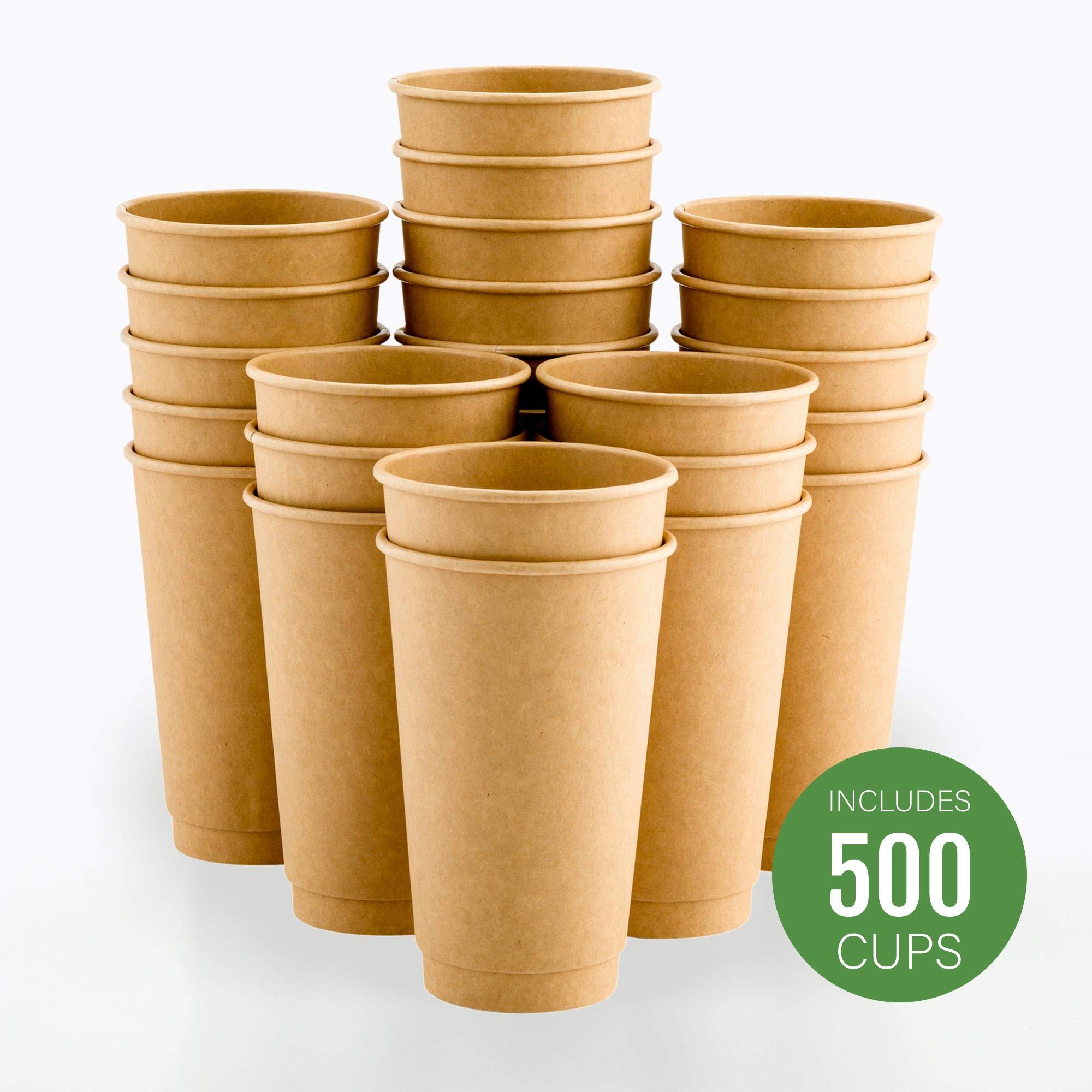 20oz Insulated Double Wall Kraft Paper Coffee Cups - 250 Pack, Leakproof & Eco-Friendly Disposable Hot Beverage Cups for Coffee, Tea, Hot Chocolate - Perfect for Cafes, Offices, and Events (Lids Sold Separately)