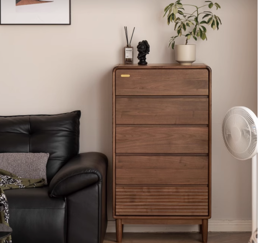 Premium Black Walnut Solid Wood Storage Cabinet with Drawers - Handcrafted Dresser for Bedroom, Living Room & Office Organization
