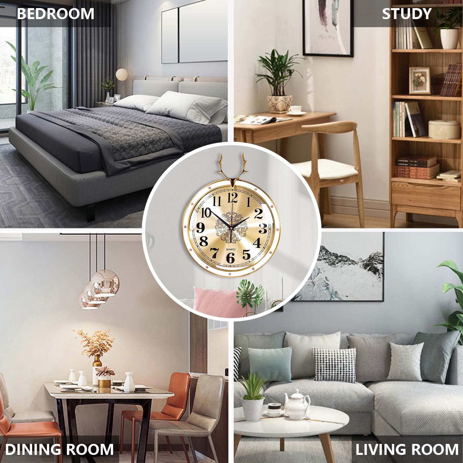 Deer Head Wall Clock - Modern Round Metal Silent Battery Operated Wall Decor for Living Room, Kitchen, Bedroom - Perfect for Home, Office & Cabin Decor (Indoor Use)