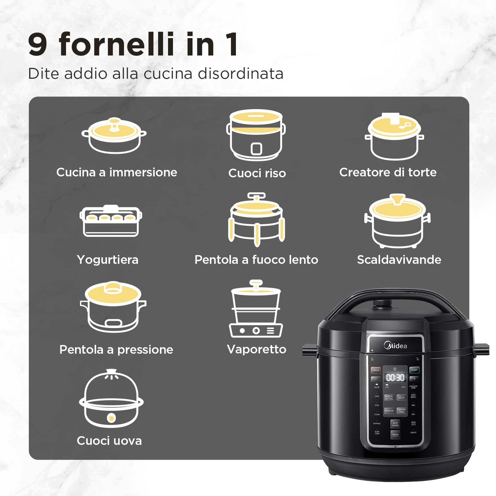 **Midea 9-in-1 Electric Pressure Cooker, 12 Preset Instant Pot with Non-Stick Inner Pot, Stainless Steel, 8 Qt – Perfect for Yogurt, Rice, Slow Cooking & Sautéing – Ideal for Family Dinners & Meal Prep**