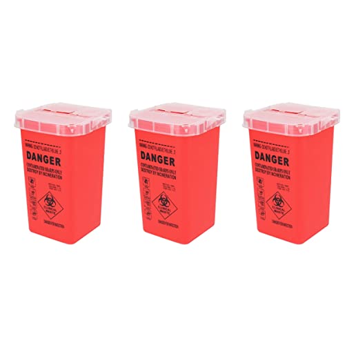 DOITOOL 3-Pack Red Puncture-Proof Sharps Disposal Containers - Medical Waste & Needle Box for Safe Biohazard Waste Disposal - Ideal for Hospitals, Clinics & Home Healthcare Use