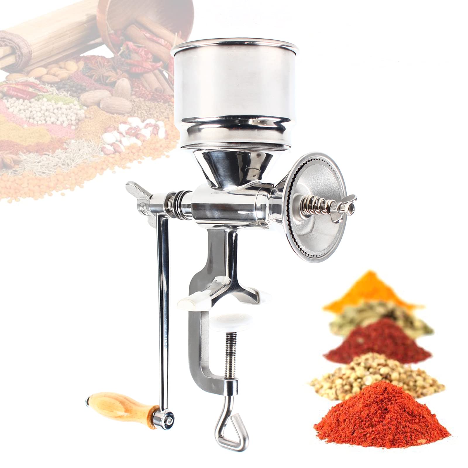 Premium Stainless Steel Manual Grain Grinder - Hand Crank Corn Mill for Wheat, Spices, Seeds, Pepper & Beans | Perfect for Home Baking, Camping & Emergency Food Prep