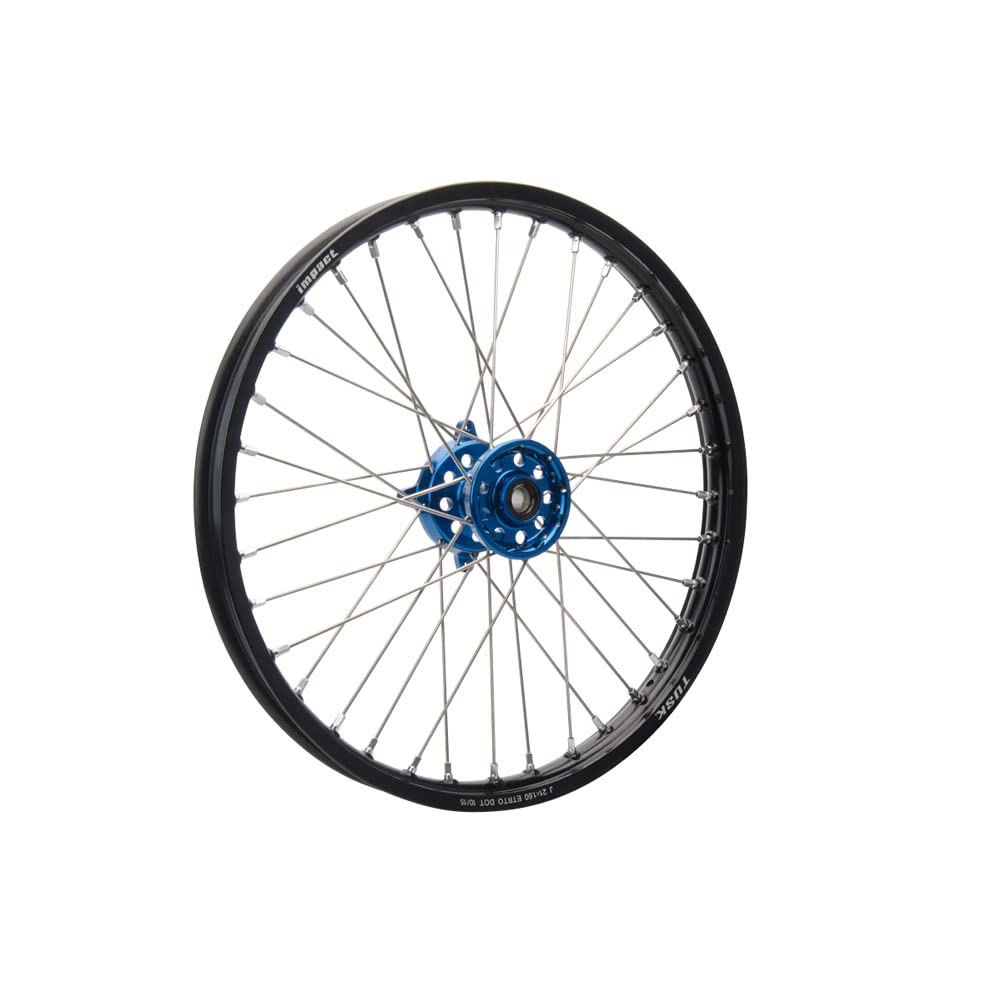 Tusk Impact Complete Front Wheel 21x1.60 - Black Rim, Silver Spokes, Blue Hub for GASGAS EX 250F (2021-2025) | Dirt Bike & Off-Road Motorcycle Replacement Part