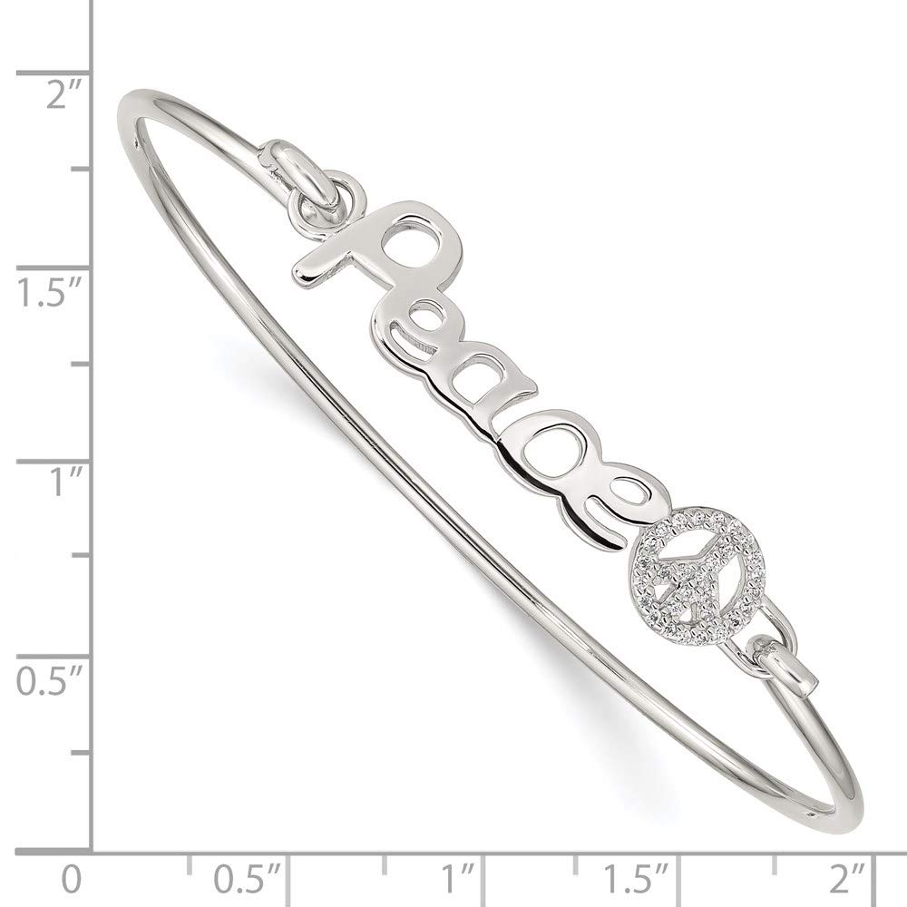 925 Sterling Silver Peace Sign Bangle Bracelet with Cubic Zirconia - Elegant Women's Jewelry Gift for Her (7 Inch) - Perfect for Everyday Wear, Special Occasions & Thoughtful Gifts