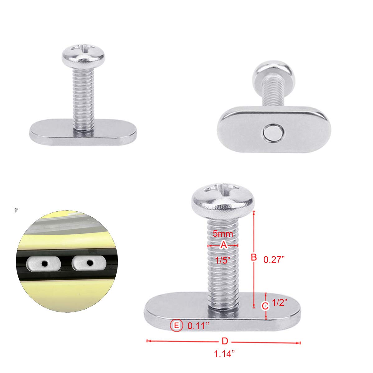 4 Pcs Stainless Steel Rail Track Screws & Nuts Kit - Marine Grade Hardware Replacement for Kayak, Canoe, Boat & Watercraft Rails - Perfect for Deck Mounting & Water Sports Accessories