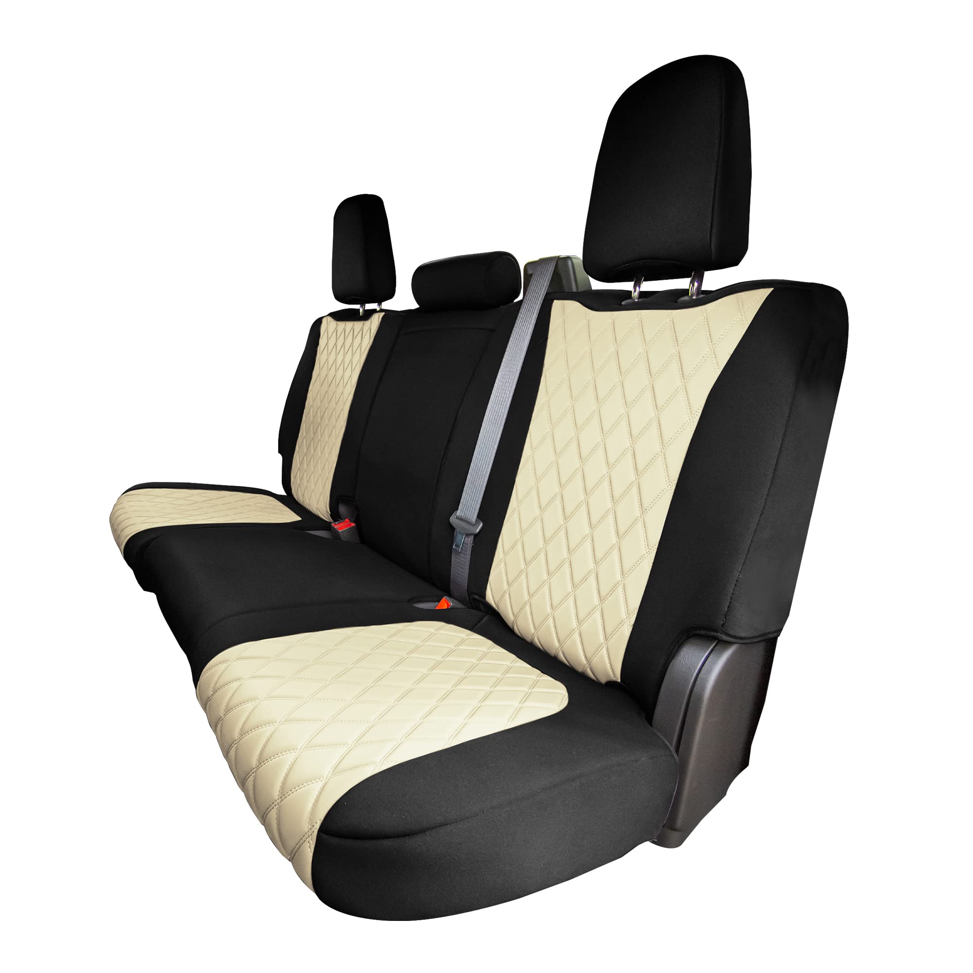FH Group Custom Fit Neoprene Water Resistant Seat Covers for 2019-2023 GMC Sierra 1500/2500HD/3500HD (SLT/AT4/Denali Models) - Rear Set Beige | All-Weather Protection & Enhanced Comfort for Truck Seats | Perfect for Off-Roading, Work Commutes & Family Road Trips