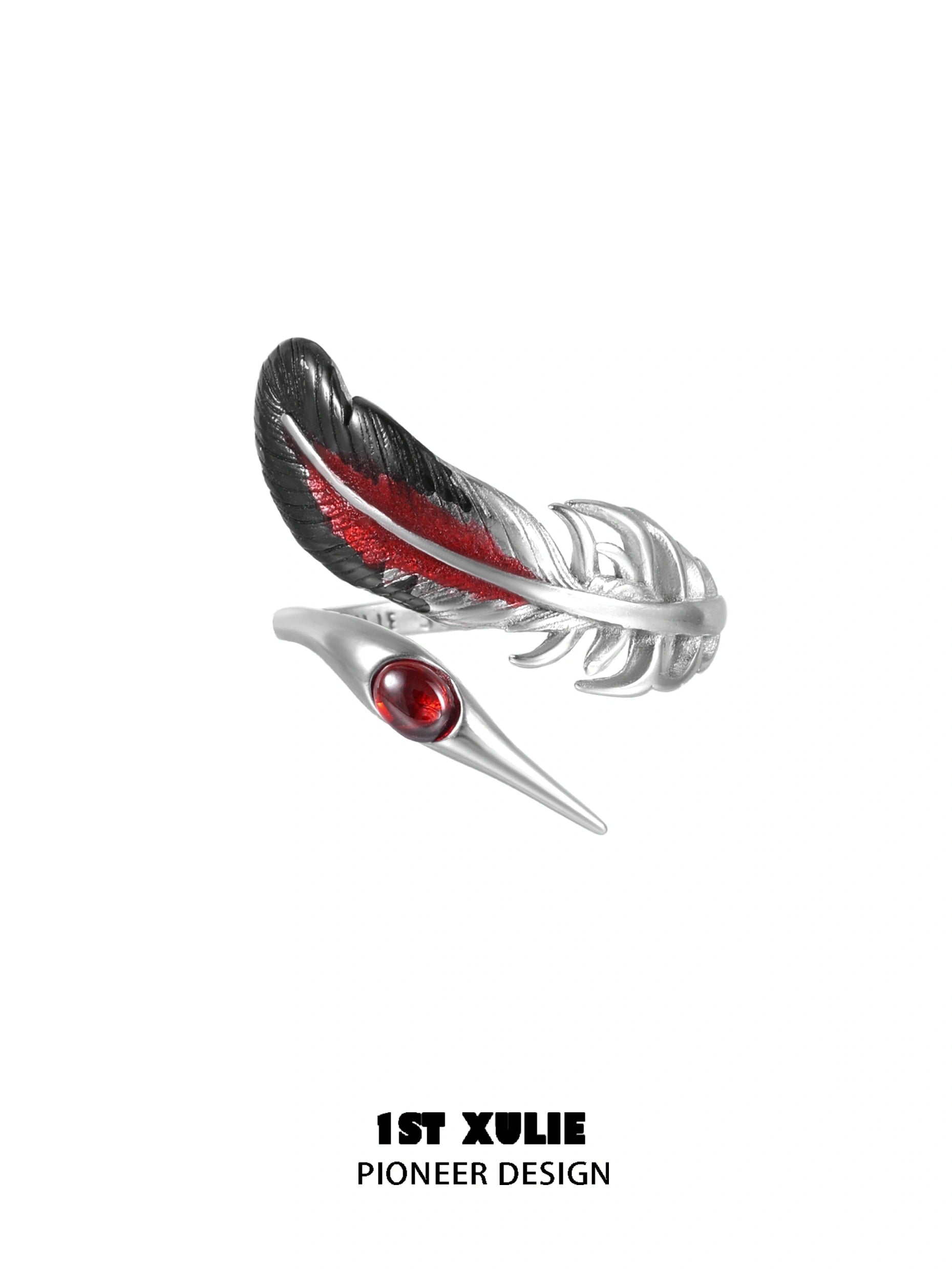 Soaring Cranes S925 Sterling Silver Adjustable Red Feather Rings for Women - Elegant Bohemian Jewelry for Parties, Weddings & Everyday Wear