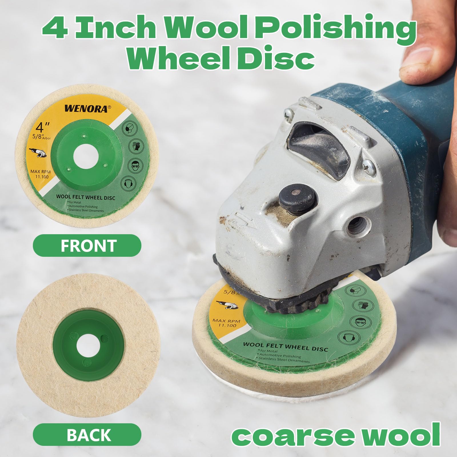 4 Inch Wool Felt Polishing Wheel Disc for 4-1/2 Angle Grinder - Metal, Furniture & Marble Buffing Pad - Professional Polishing Wheel for DIY, Jewelry Making & Automotive Detailing
