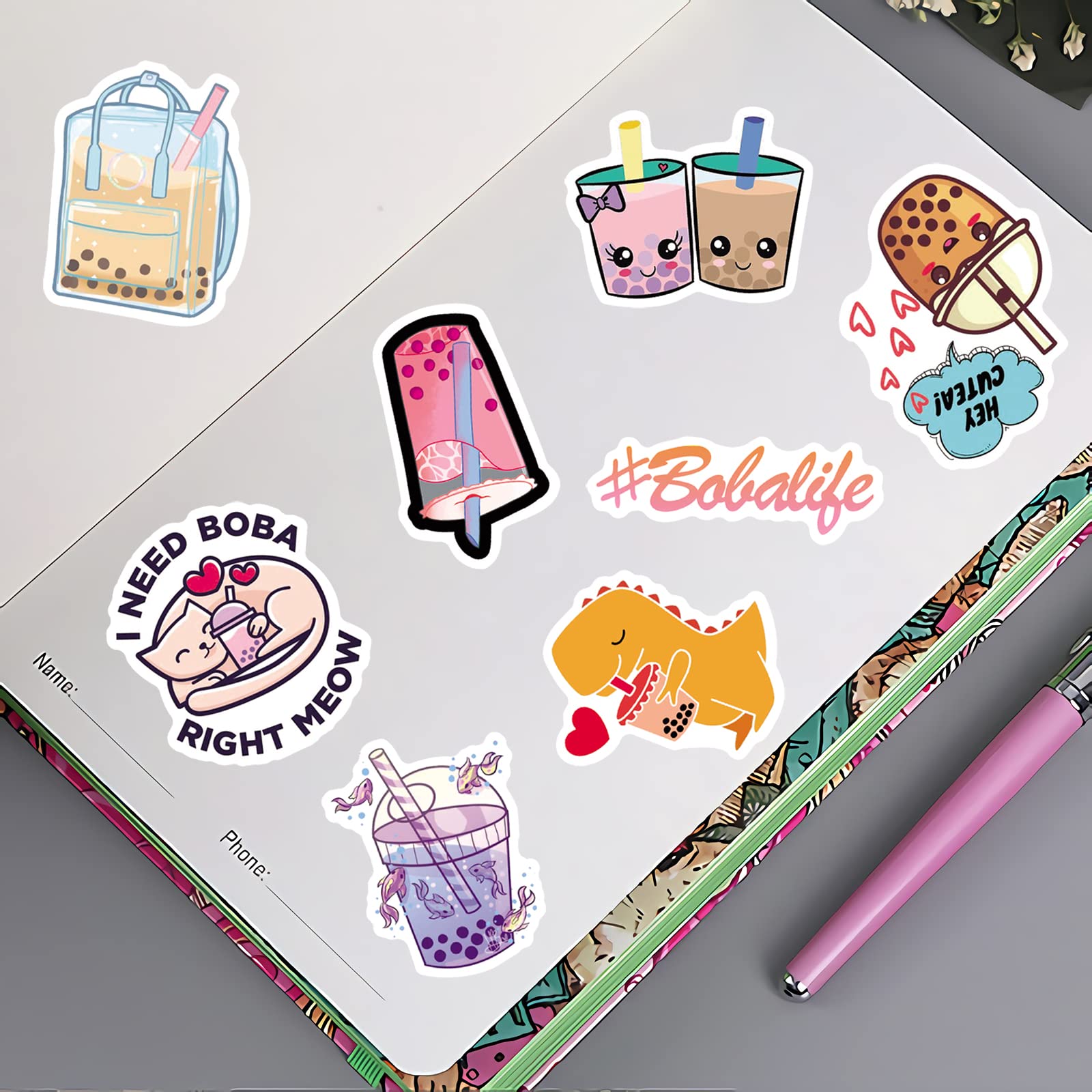50PCS Kawaii Bubble Tea Stickers - Cute Boba Stickers, Waterproof Vinyl Aesthetic Stickers for Water Bottles, Laptops, Journals - Perfect for Teens, Kids & Girls - Great for School, DIY Crafts & Gift Wrapping