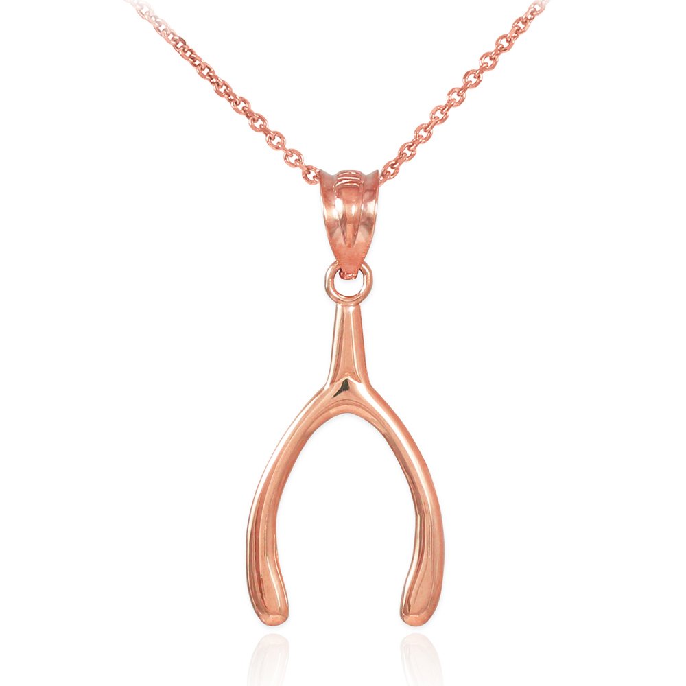 10K Rose Gold Polished Wishbone Pendant Necklace for Women - Elegant Dainty Jewelry Gift for Birthday, Anniversary & Valentine's Day - Perfect for Everyday Wear & Special Occasions