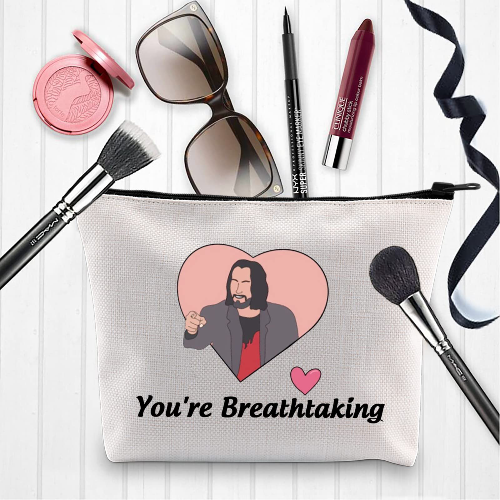 XYANFA Keanu Reeves Themed Makeup Bag - Perfect Gift for Fans, Gamers & Movie Lovers - Durable Zipper Pouch with 'You're Breathtaking' Quote - Ideal for Cosmetics, Travel & Gaming Accessories Storage