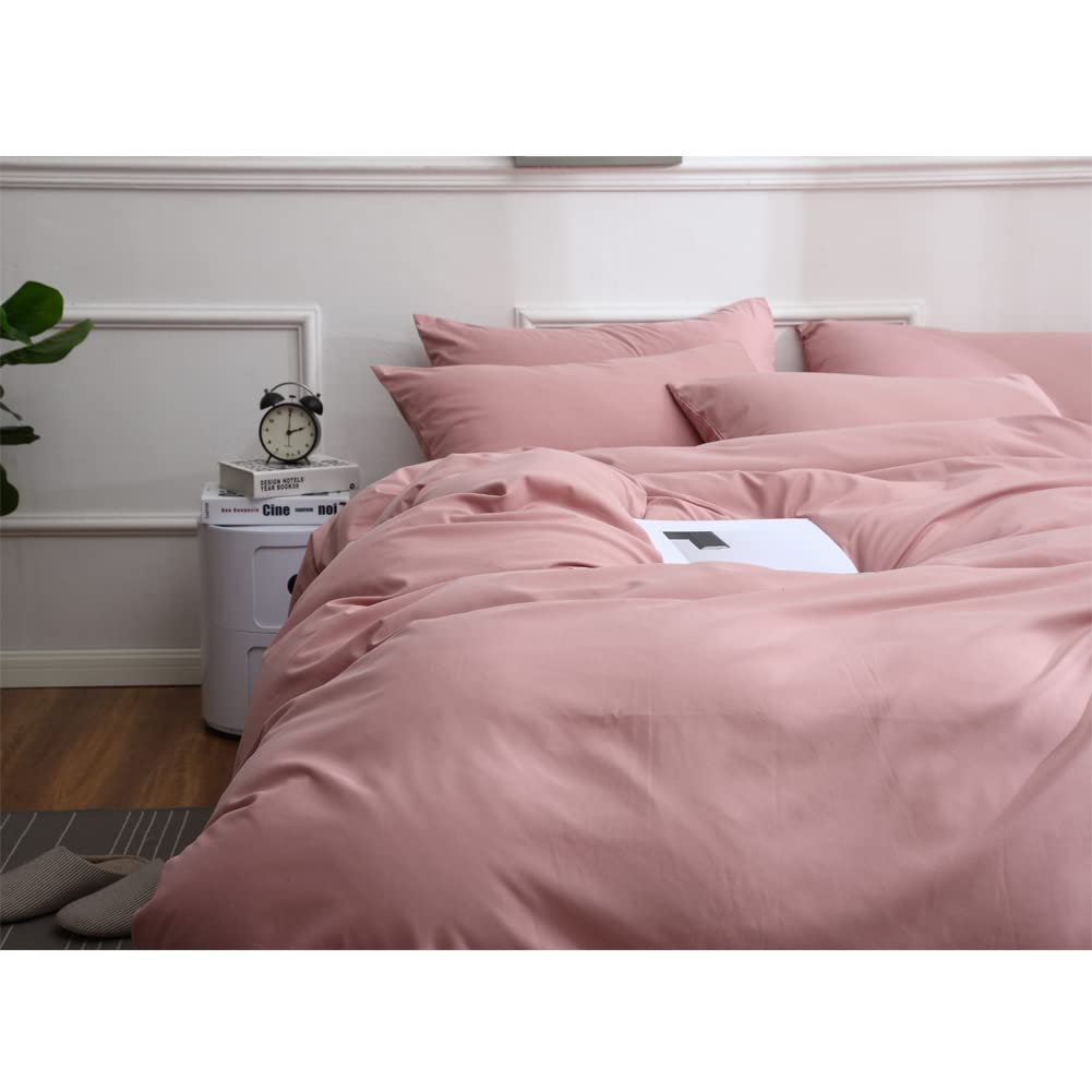 Premium 100% Washed Microfiber King Size Duvet Cover Set - Solid Pink, Ultra Soft & Lightweight Bedding with 1 Duvet Cover + 2 Pillowcases - Perfect for Master Bedroom, Guest Room & Cozy Home Decor