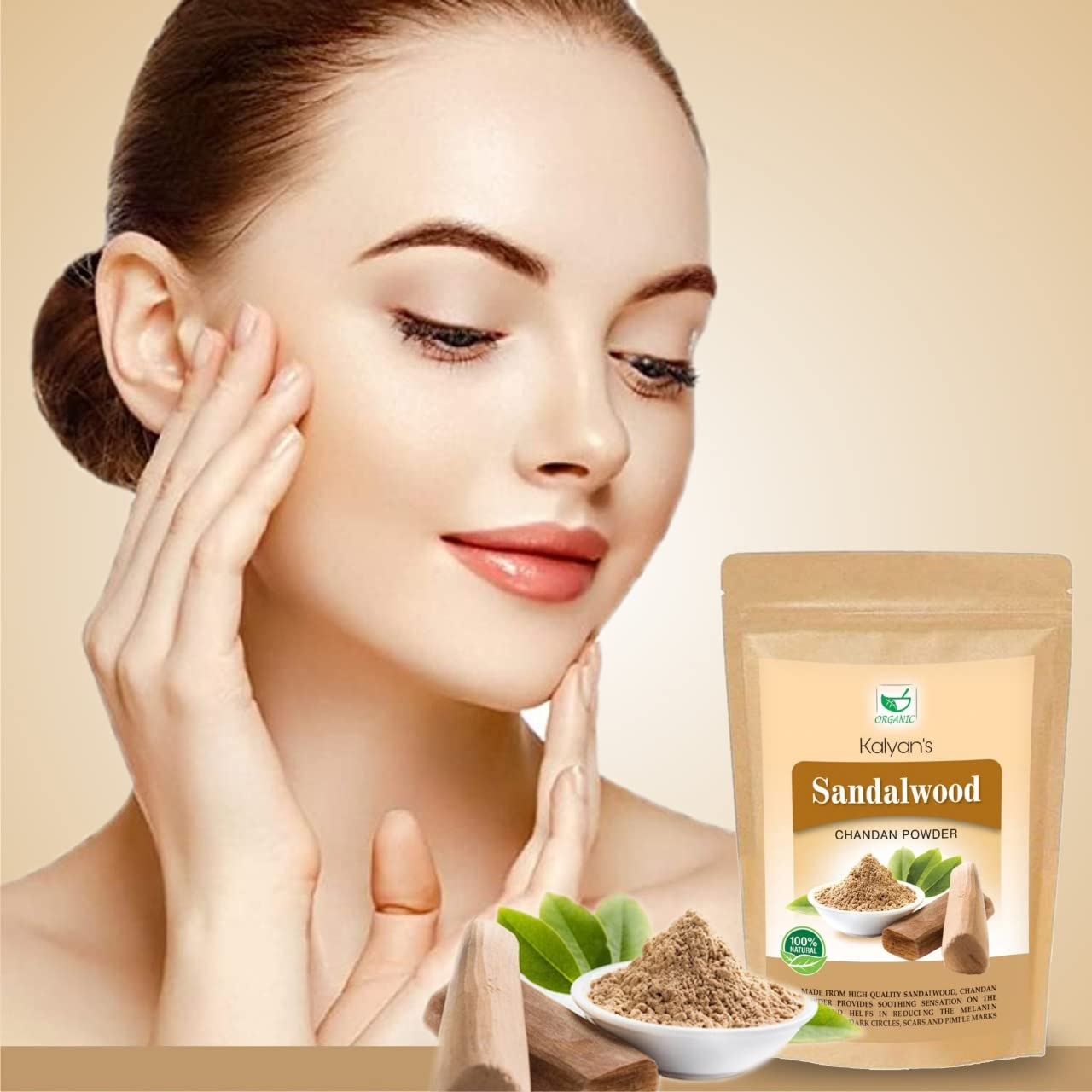 Organic Sandalwood Face Pack Powder for Glowing Skin - Lightens Suntan, Dark Spots & Pigmentation | Prevents Acne Breakouts | Enriched with Chandan Powder for Tan Removal, 50g | Perfect for Daily Skincare & Spa Treatments at Home