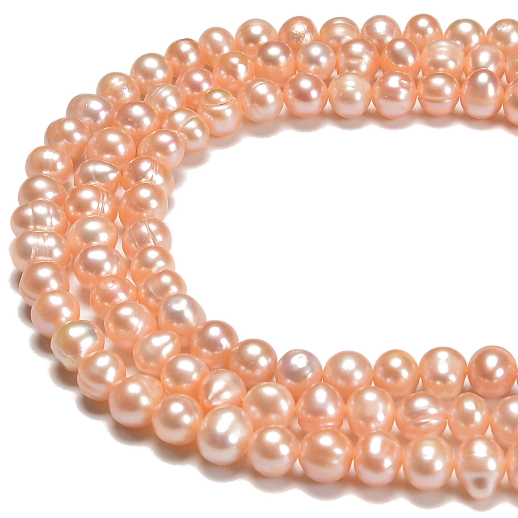 Fresh Water Pearl Pink Ringed Potato Round Beads 7-10mm (7-8mm, 8-9mm, 9-10mm) 15.5