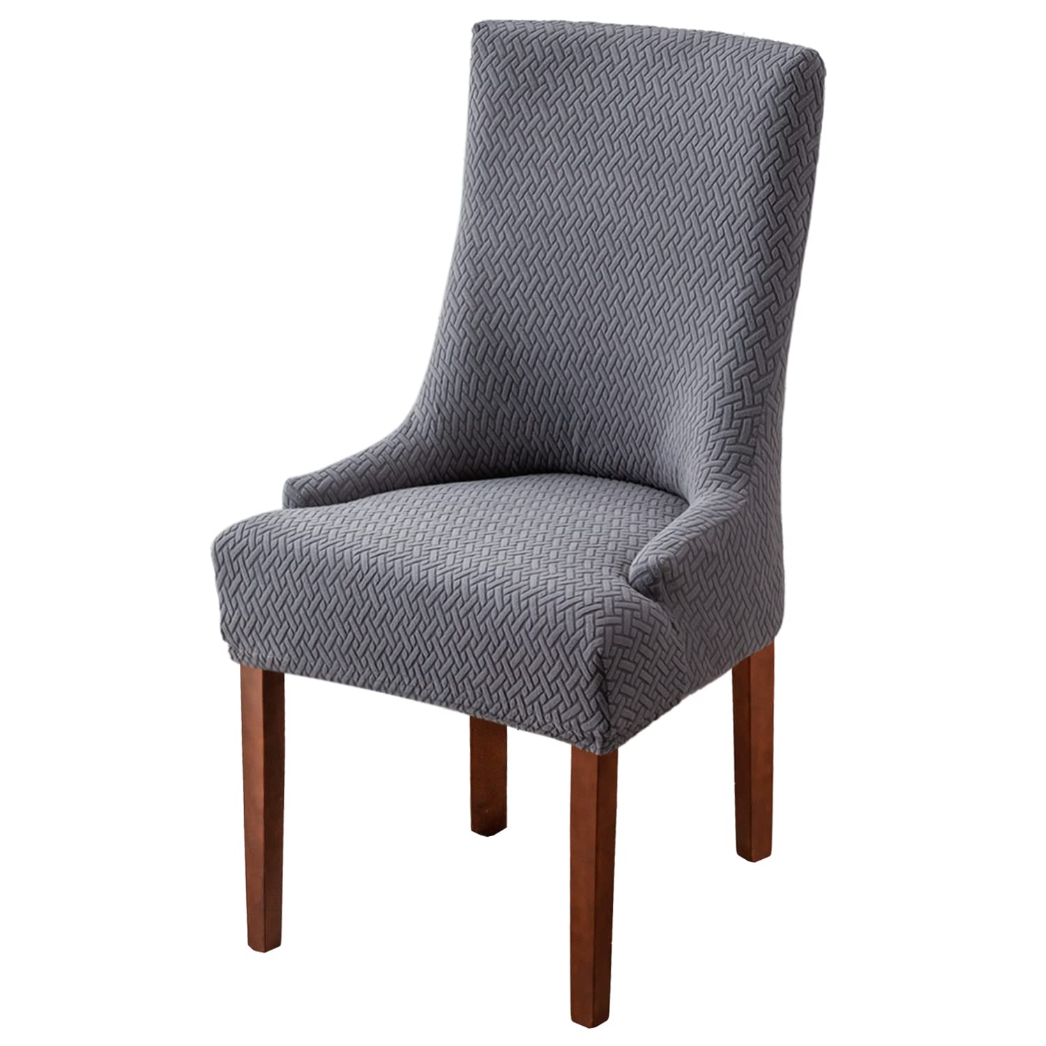 XUANZYANG Stretch Wingback Chair Slipcover - Washable Diagonal Stripes Armchair Cover, Reusable Dining Room Chair Protector for Kitchen & Living Room (Gray, 1-Piece) - Perfect for Home Decor & Furniture Protection