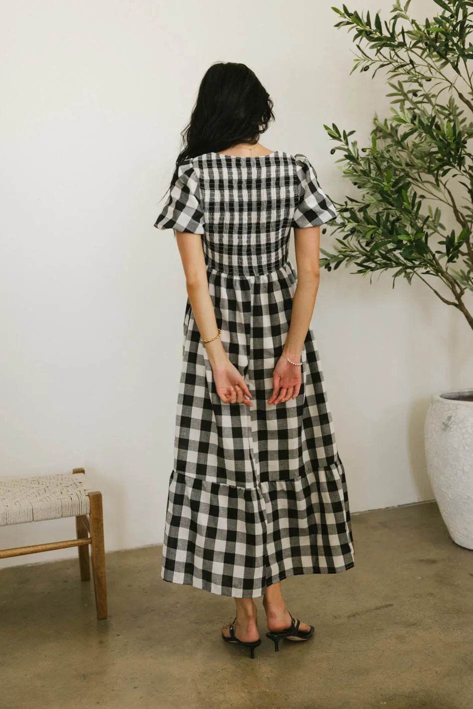 Jenna Gingham Maxi Dress in Black - Flowy Summer Dress for Women | Beach Wedding, Vacation Outfit, Casual Wear