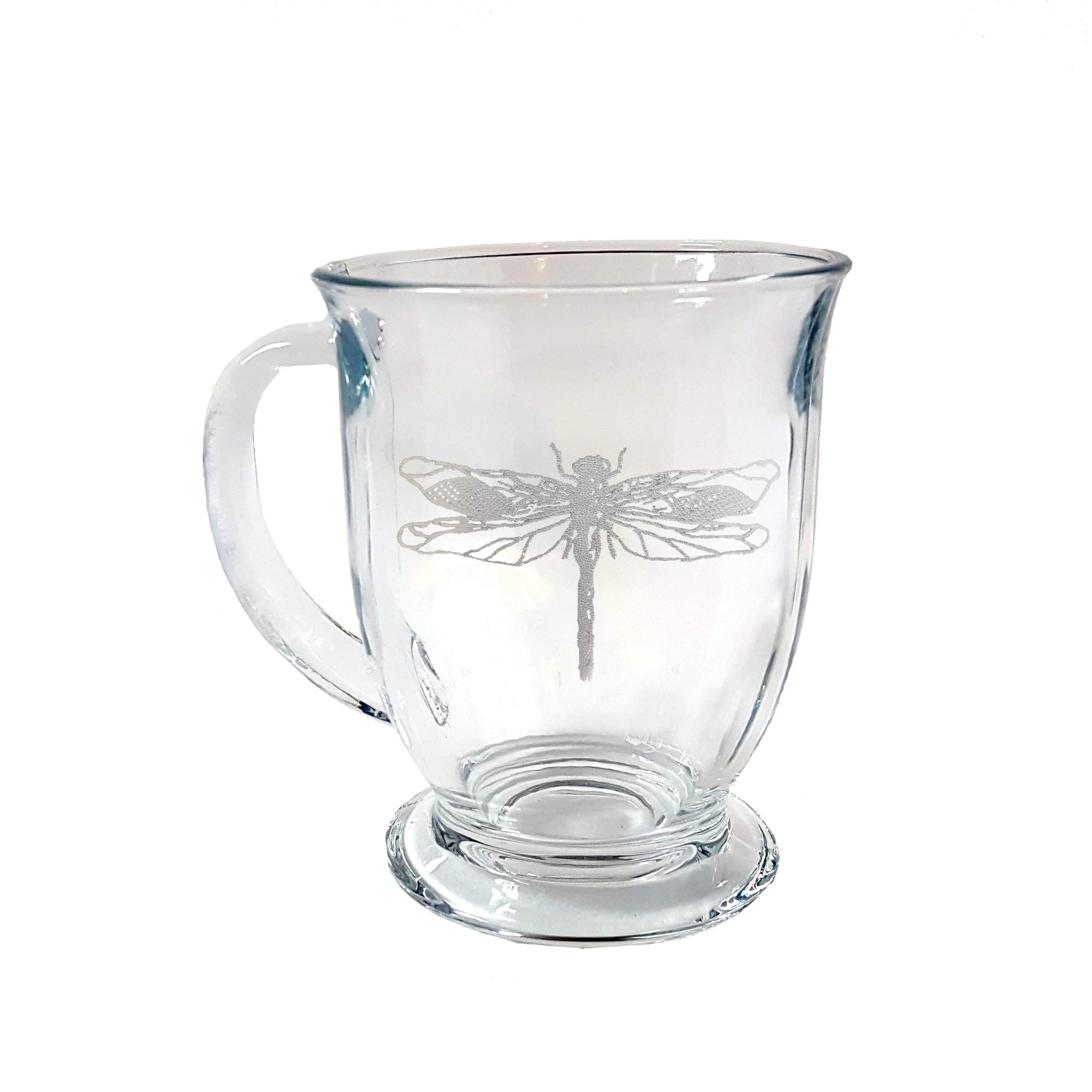 Set of 6 Dragonfly Design Glass Coffee Mugs - 16oz with Free Engraved Personalization | Elegant Drinkware for Home, Office, Restaurant & Gift Giving