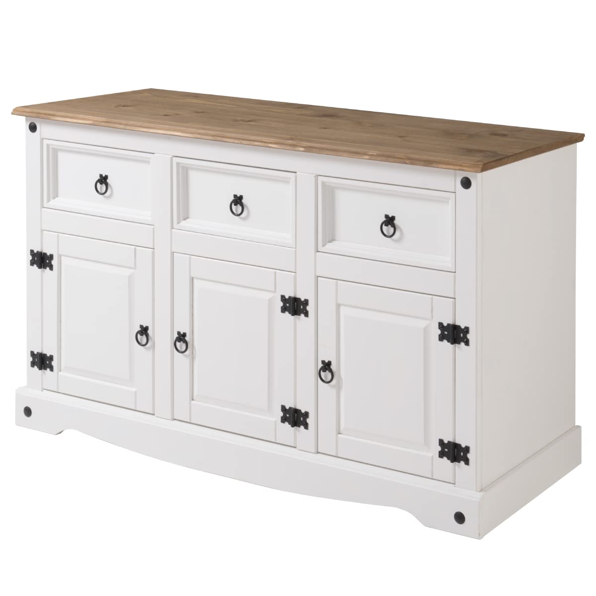 White Wood Buffet Sideboard with Corona Snow Design - Modern Dining Room Storage Cabinet for Kitchen, Living Room, and Entryway Furniture