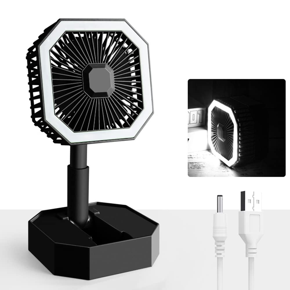 CHENMU Portable Foldable USB Rechargeable Mini Fan with LED Light - Quiet Powerful Cooling Fan for Summer, Indoor, Office, Desk, Travel & Camping | Compact Folding Design for Tabletop Use