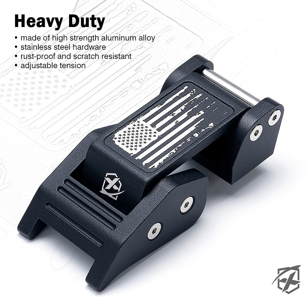 Xprite Aluminum Hood Latches with Retro Flag - Adjustable Hood Latch Catches Kit for 2007-2025 Jeep Wrangler JK JKU JL JLU & 2020+ Gladiator JT (1 Pair) - Heavy Duty Off-Road Accessories for Adventure & Trail Riding
