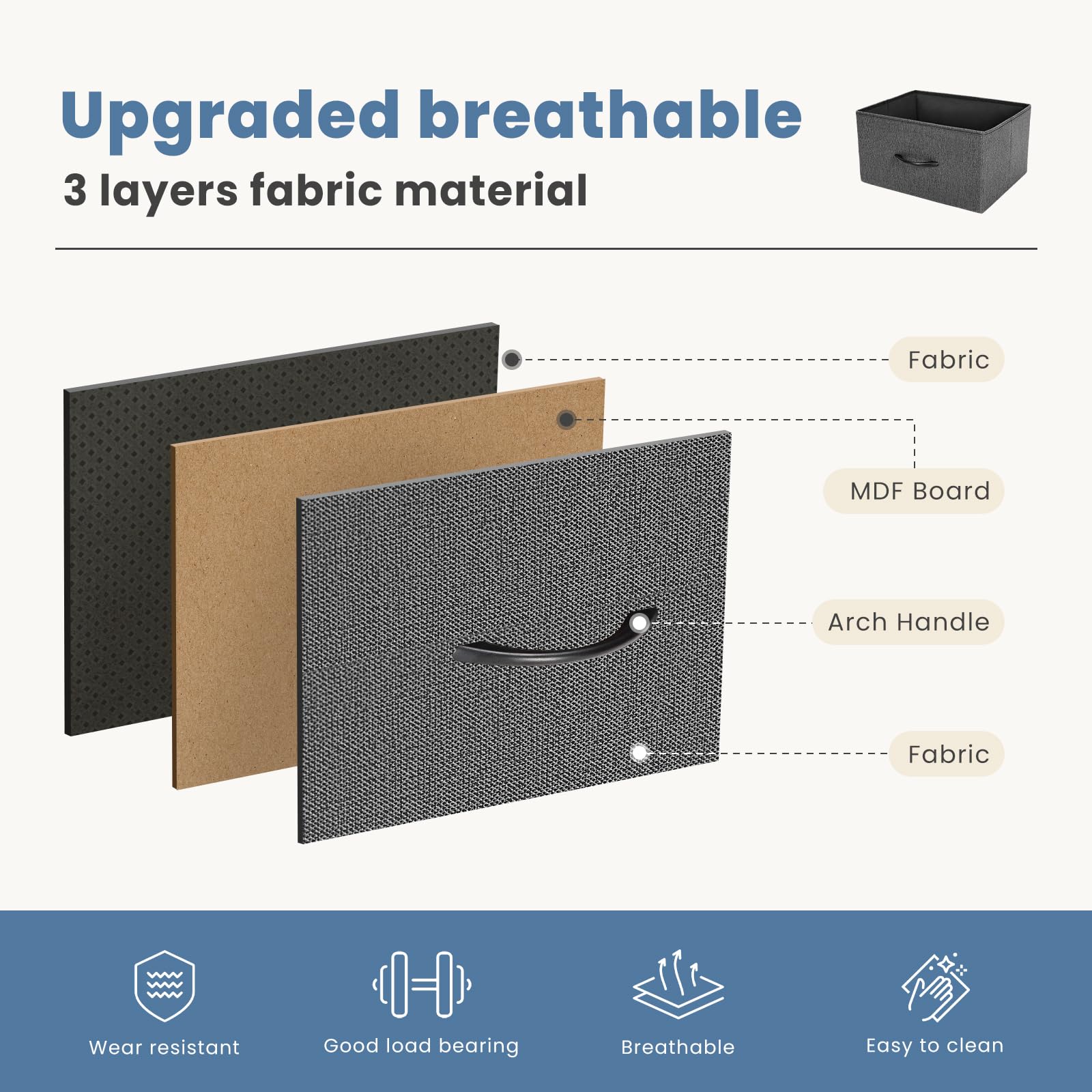 DUMOS 5-Drawer Dresser for Bedroom Storage - Wide Fabric Closet Organizer with Wooden Top & Metal Frame - Perfect for Clothes, Guest Room, Living Room, Hallway & Entryway - Ideal for Small Space Organization & Home Decor