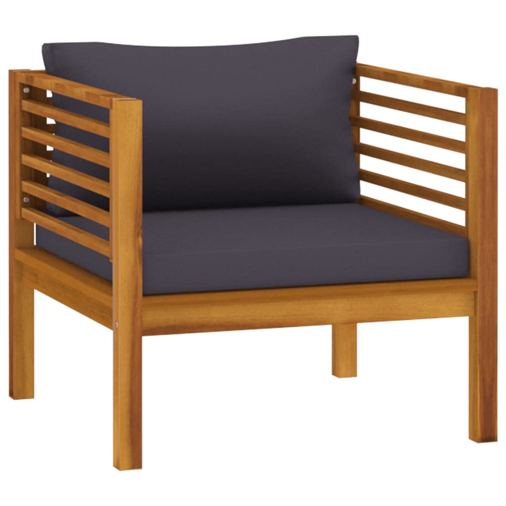 **Charmma Solid Acacia Wood Patio Chair with Dark Gray Cushions - Outdoor Garden, Poolside, and Backyard Relaxation**