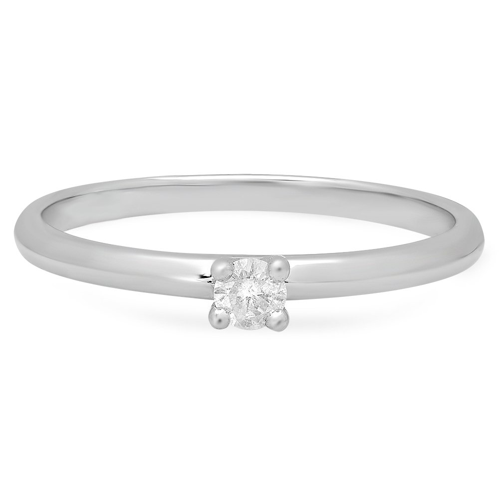 0.10 Carat Round Cut Diamond Solitaire Engagement Ring for Women - Sterling Silver 925, Dazzlingrock Collection | Perfect Proposal Gift, Anniversary Jewelry & Wedding Band