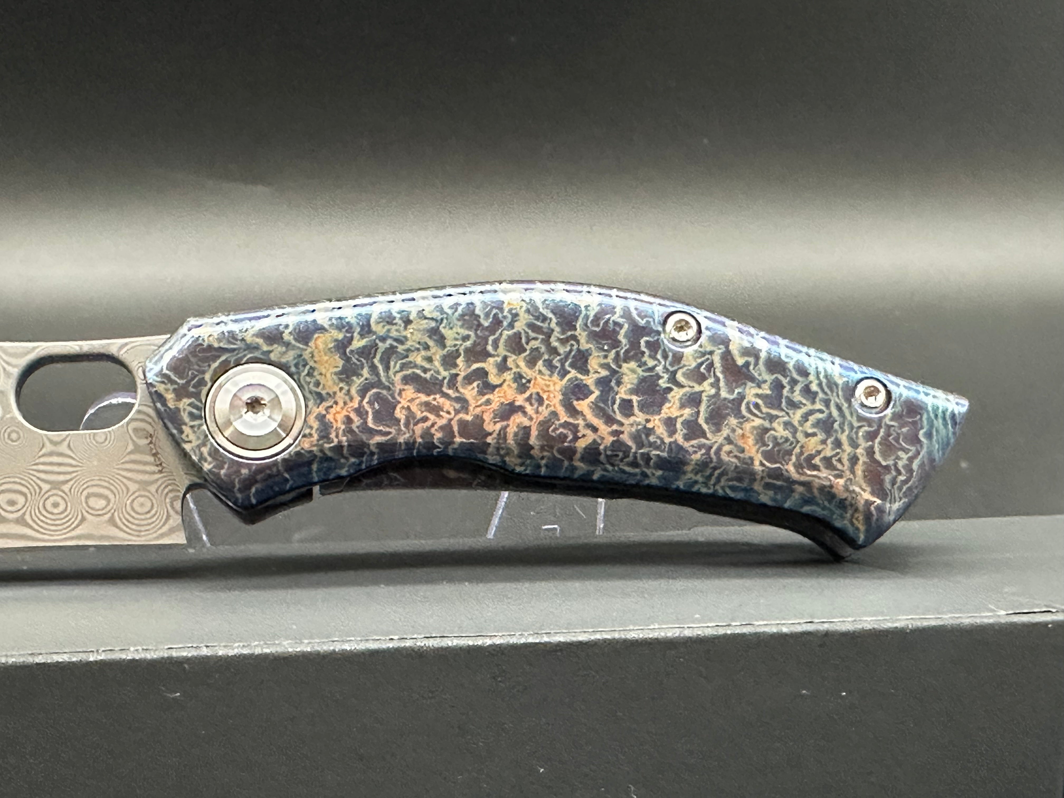 KANSEPT OSPREY Lightning Strike Titanium Handle Damascus Folding Knife - EDC, Outdoor Survival & Camping Gear for Collectors & Enthusiasts