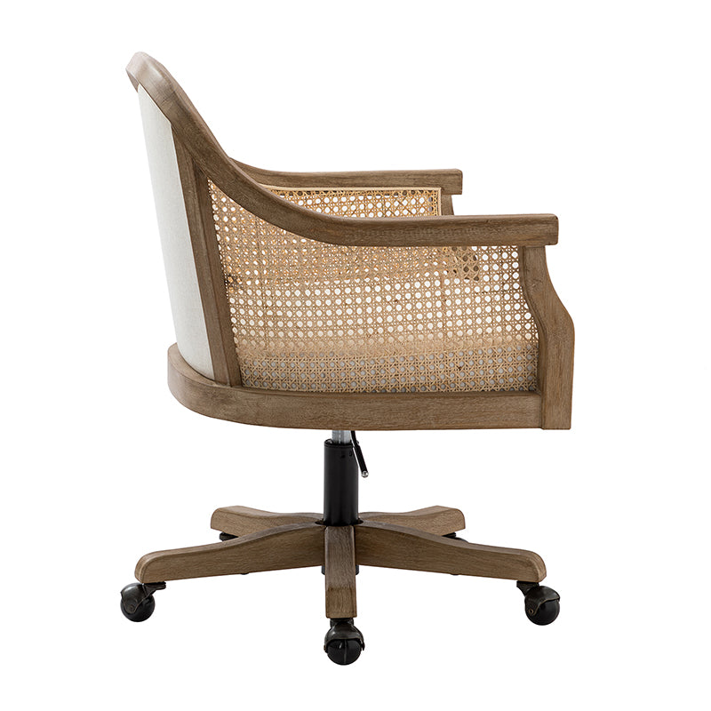 Audrey Task Accent Chair with Rattan Arms - Modern Home Office Chair for Small Spaces, Comfortable Writing Desk Chair with Woven Rattan Backrest - Perfect for Study Rooms, Living Rooms & Cozy Corners