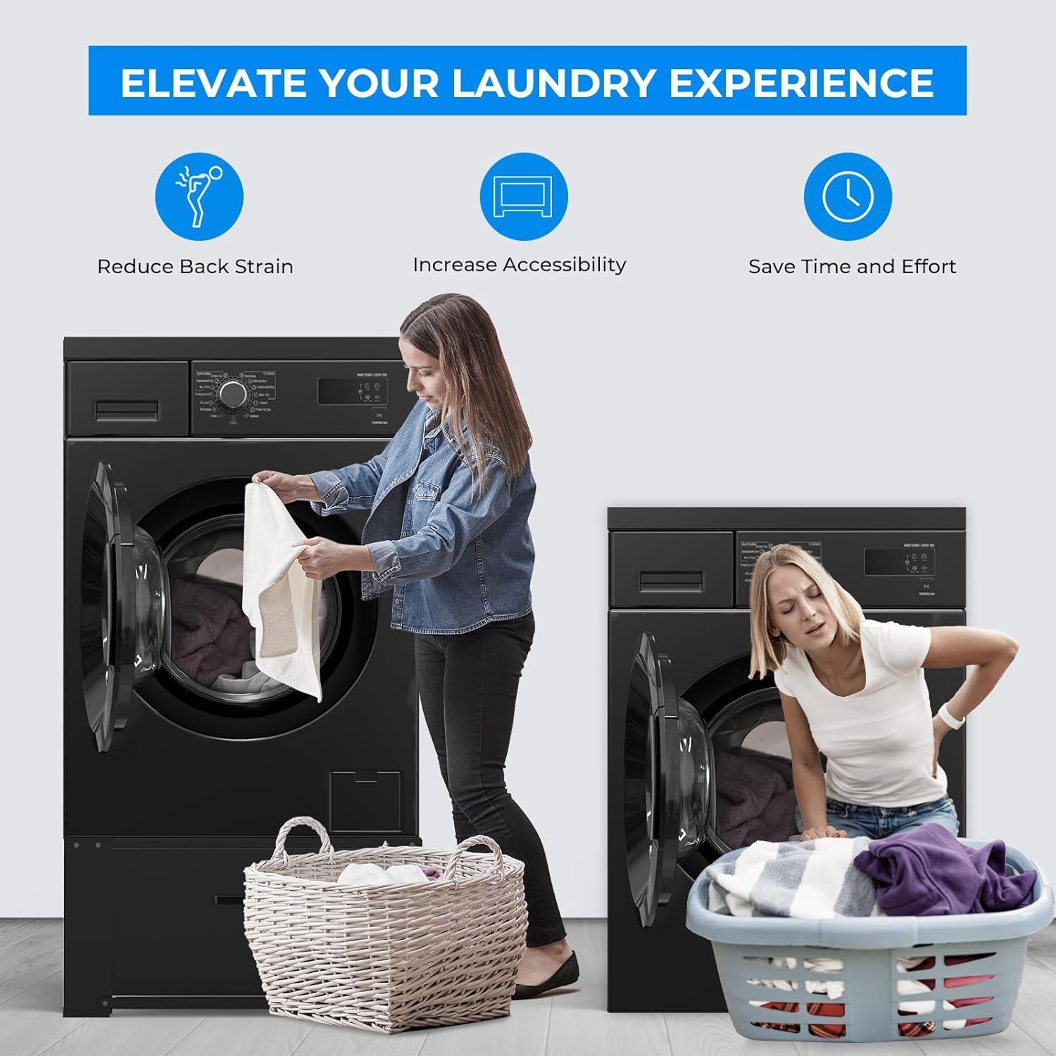 2 Pack Heavy Duty Washer and Dryer Pedestals with Storage Drawer - 29