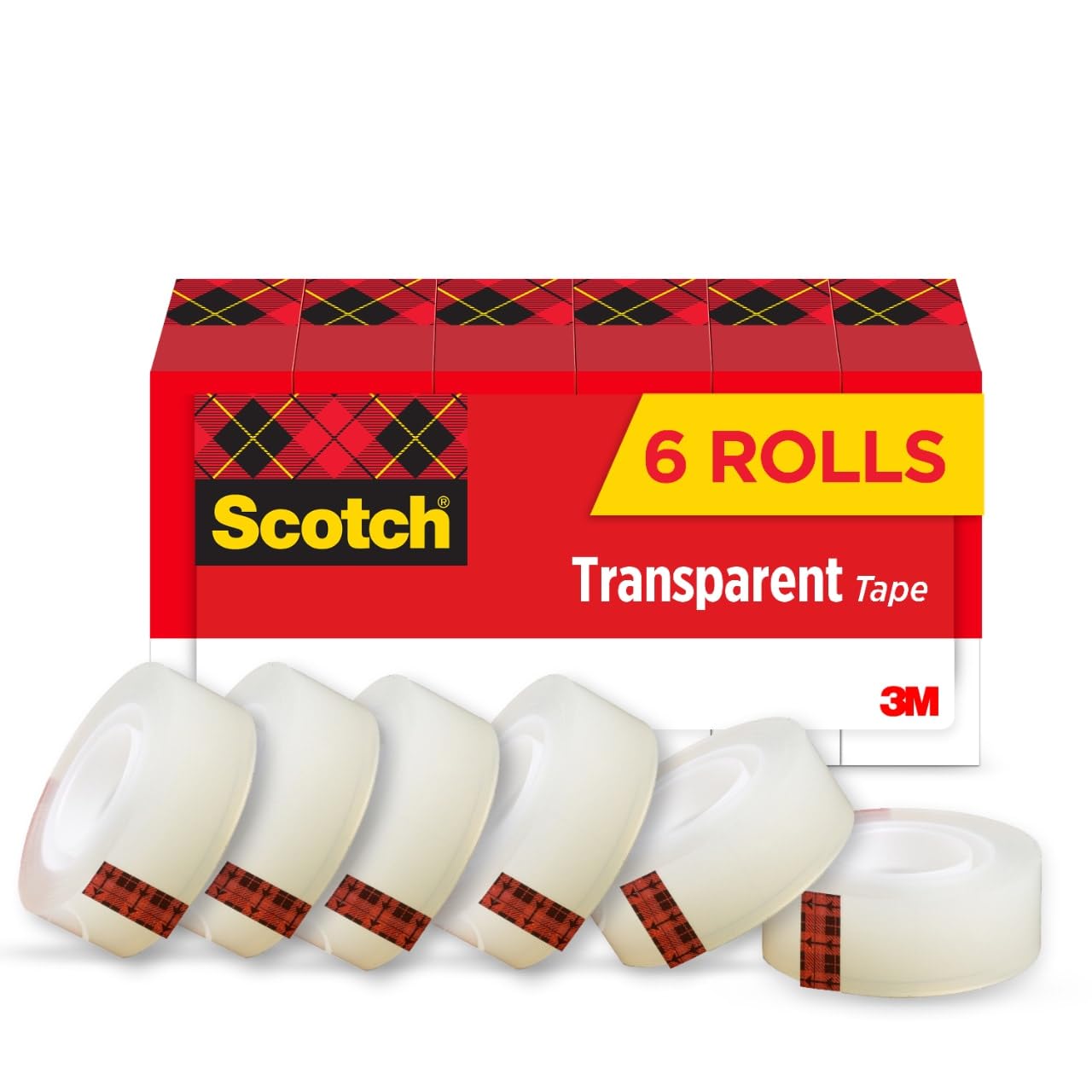 Scotch Transparent Tape - 6 Rolls, 3/4 Inch x 1296 Inch Clear Adhesive Tape for Office, School, Home & Crafts | Strong Hold for Wrapping, Sealing, Mending & DIY Projects