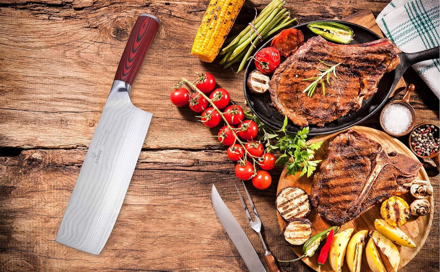 Jasni Professional 7-Inch Japanese Nakiri Knife - High Carbon VG10 Damascus Steel, Ultra Sharp 67-Layer Forged Blade - Perfect for Chopping Vegetables, Fruits & Sushi Preparation - Ideal for Home Chefs & Professional Kitchens