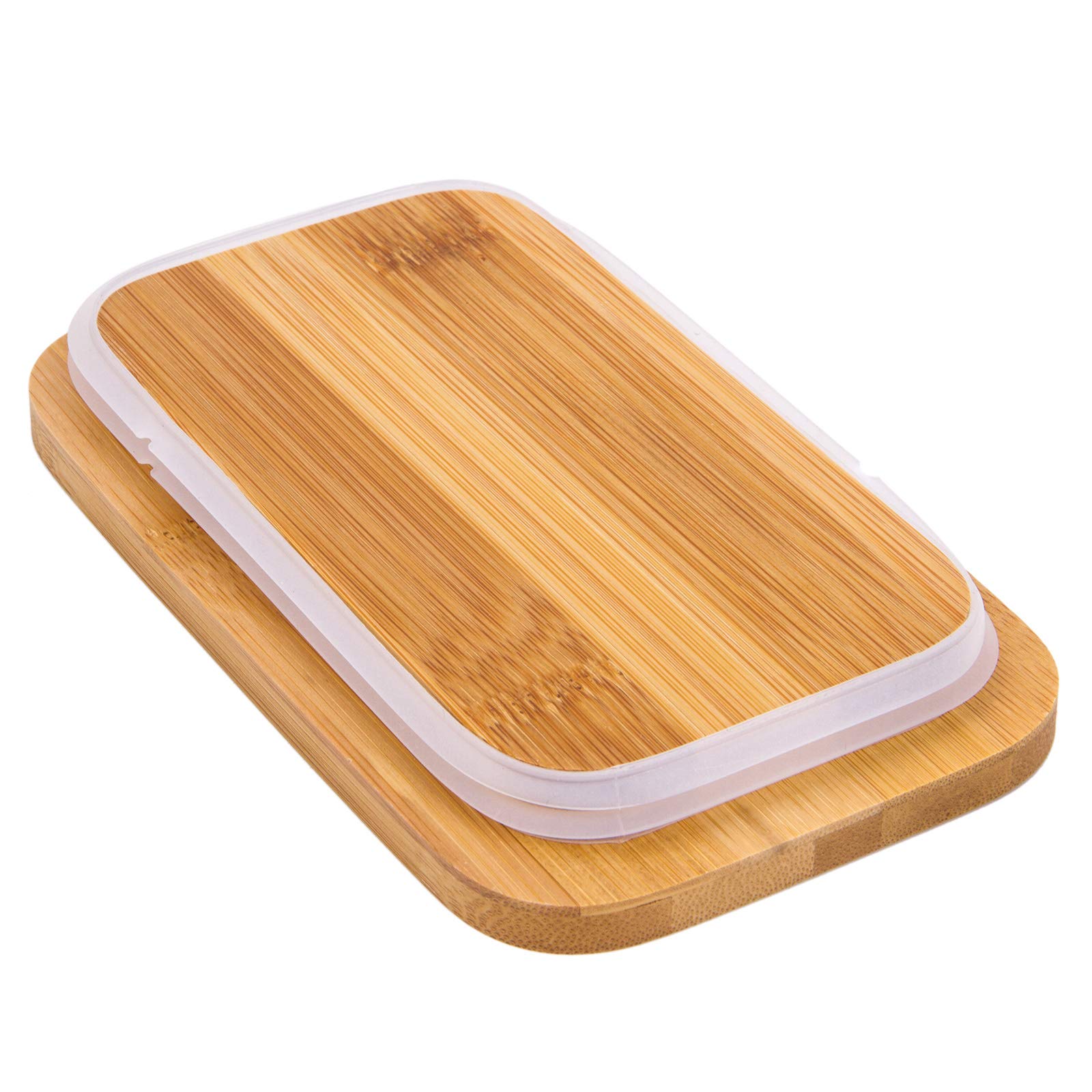 Ceramic Butter Dish with Lid - Large Butter Keeper Container with Bamboo Cover & Silicone Seal - Includes Butter Knife - Perfect for Kitchen, Dining Table, and Gift Giving - Ideal for Keeping Butter Fresh at Room Temperature