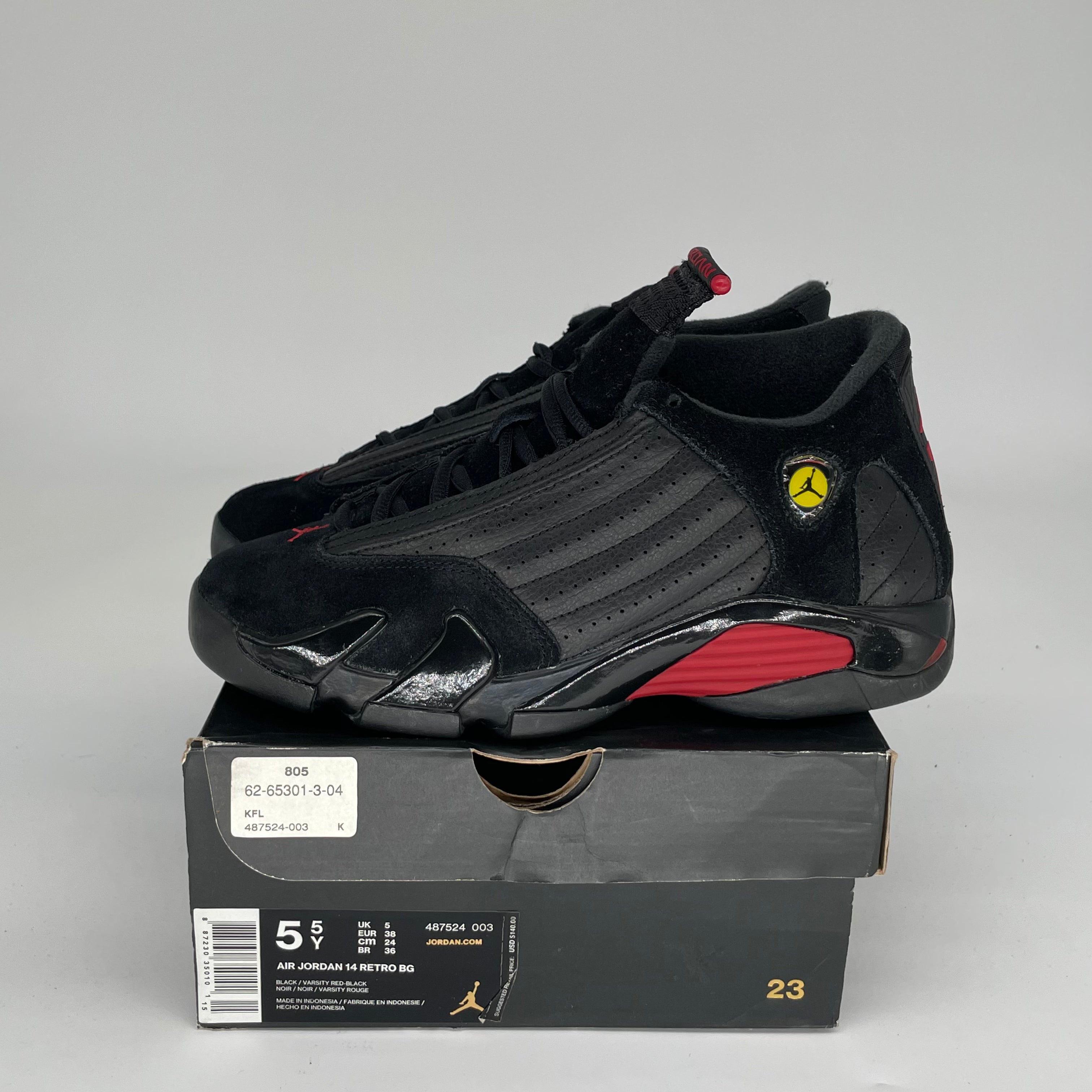 AIR JORDAN 14 LAST SHOT Basketball Shoes Men's Size 5.5Y (487524-003) Black/Red - Retro Sneakers for Game Day & Streetwear Fashion